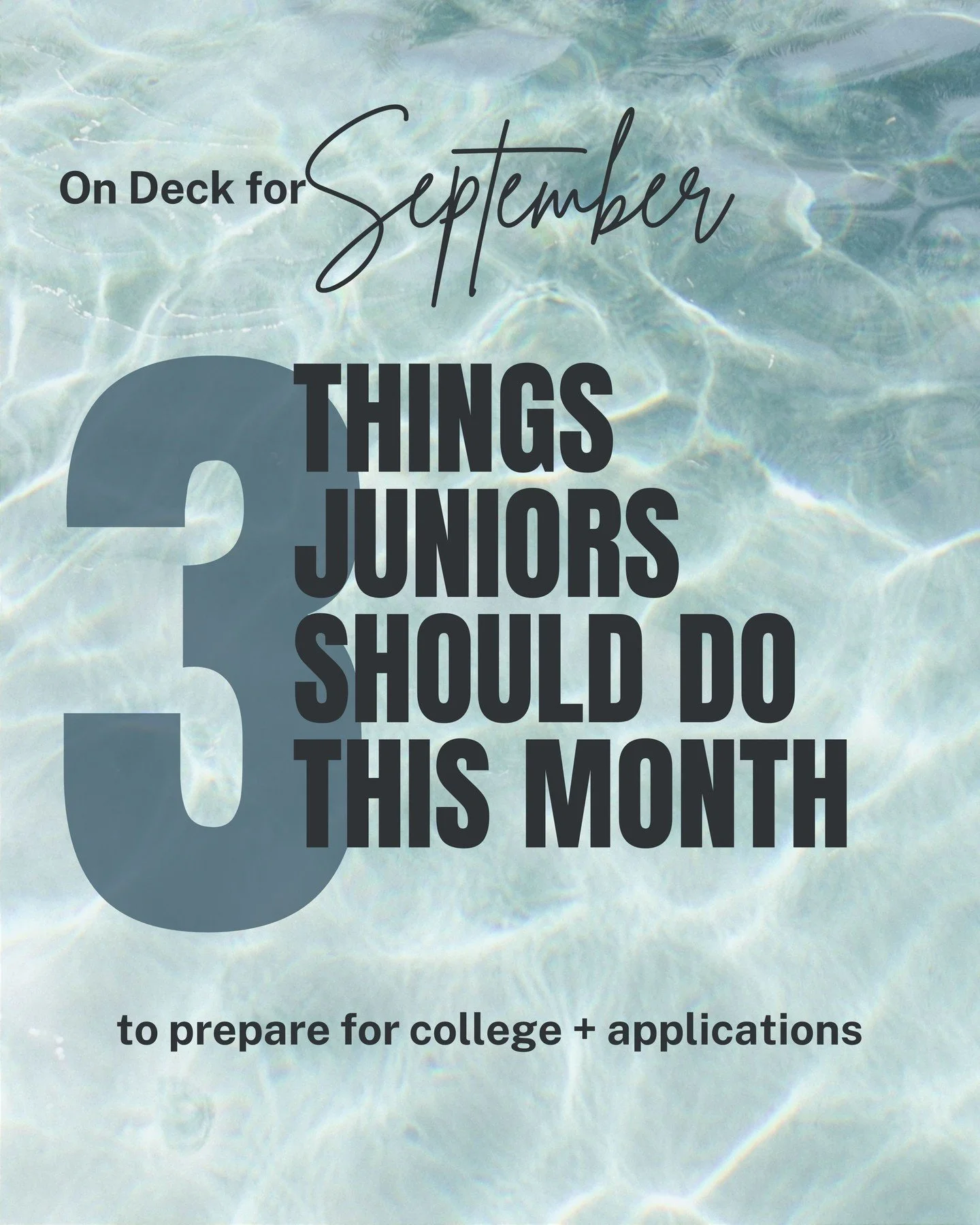Juniors: What should you work on in September to prepare for college?

1. Sign up for the PSAT/NMSQT
2. Establish relationships
3. Focus on maintaining grades

Swipe for more details &rarr; &rarr; &rarr;