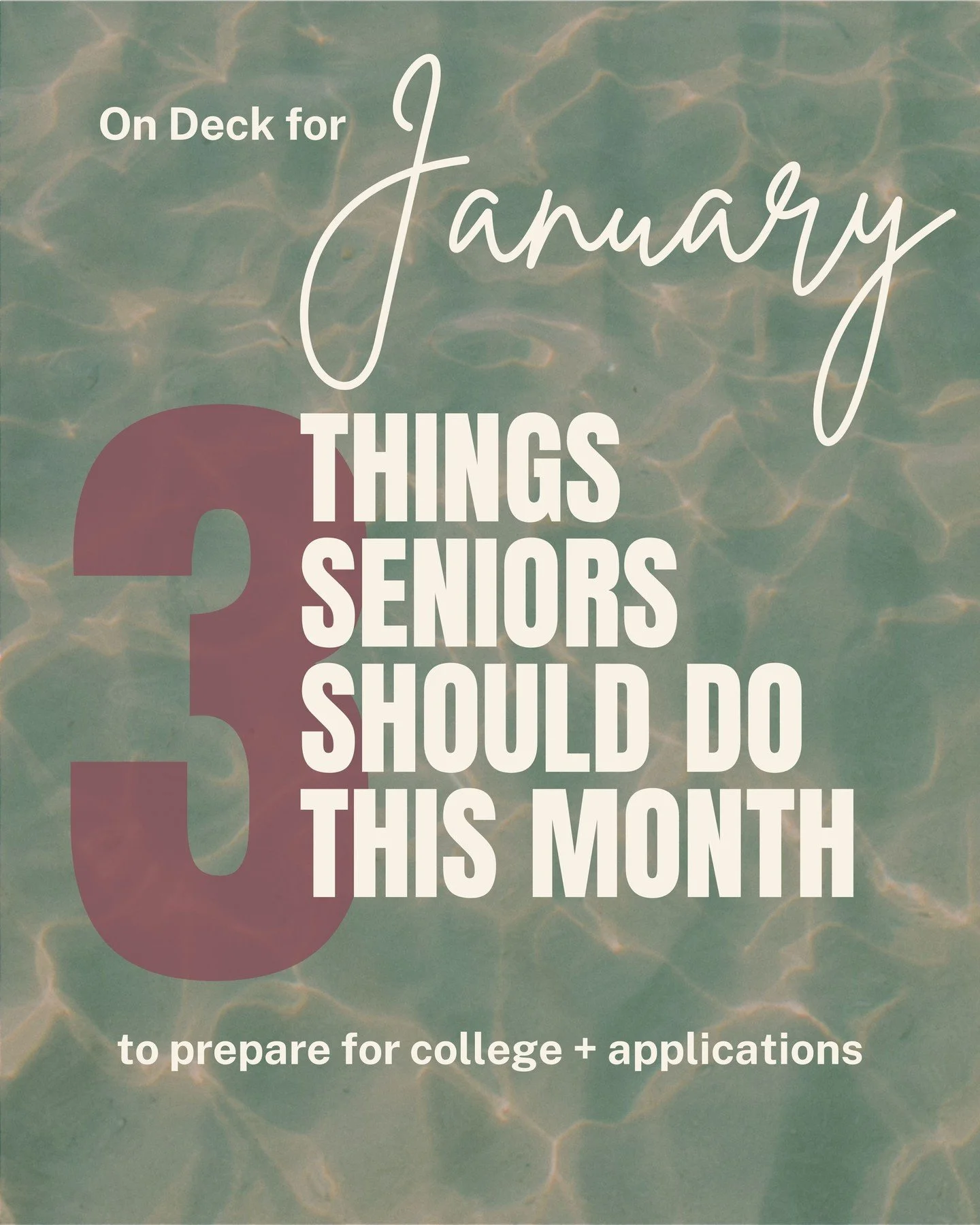 Seniors: What should you work on in January to prepare for college?

1. Open every college portal 
2. Apply to local scholarships
3. Double (or triple!) check your course schedule for second semester

Swipe for  details &rarr;