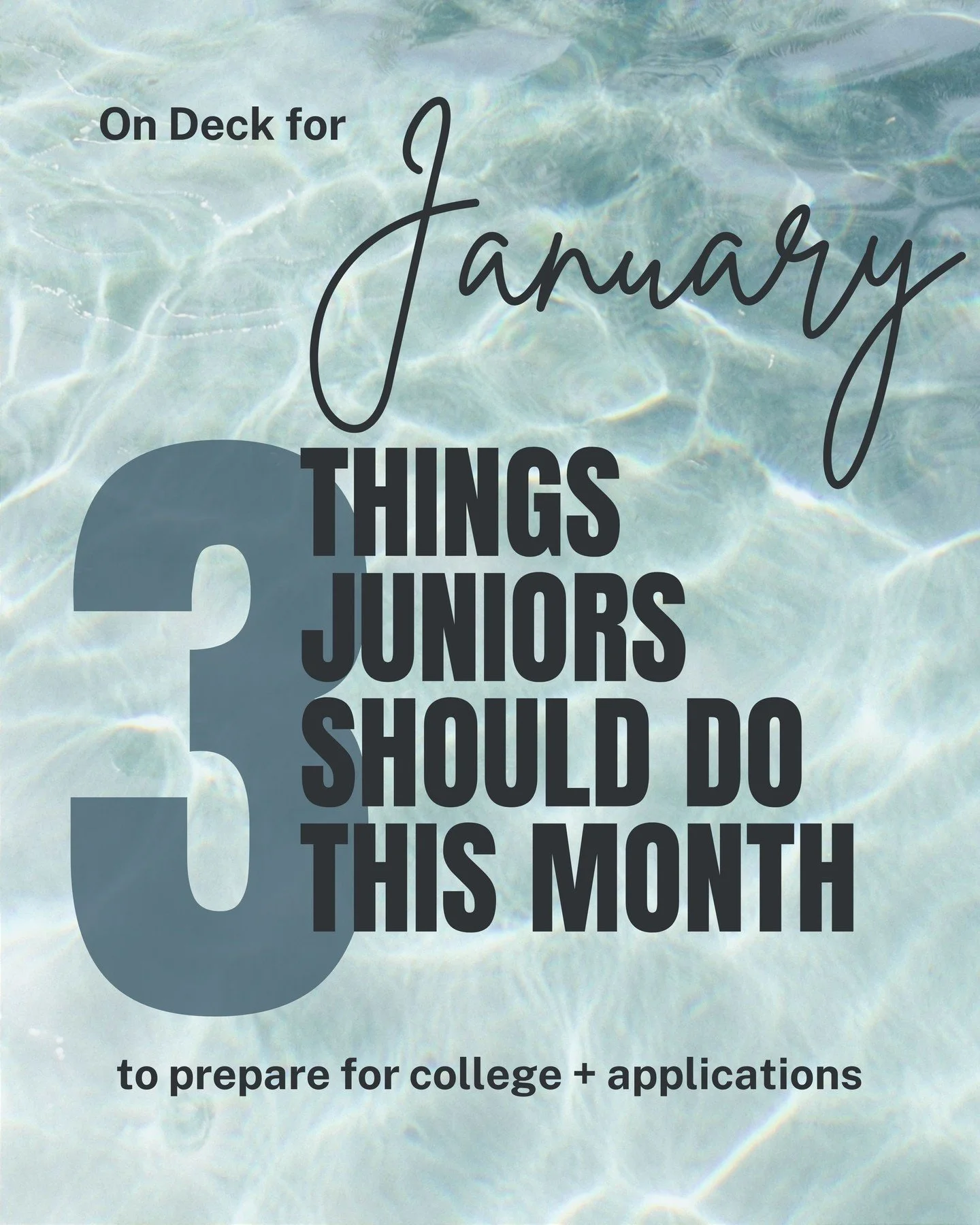 Juniors, this one is for you...
What should you work on in January to prepare for college applications?

1. Create a resume
2. Continue (or start) studying for the SAT/ACT
3. Build a scholarship list for senior year

Swipe for more details &rarr; &ra