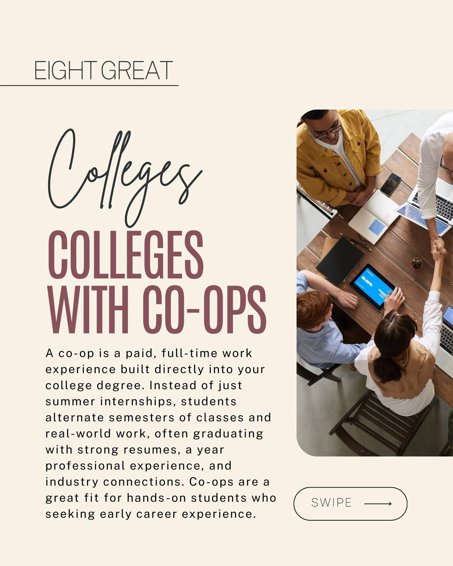 Eight Great: Colleges with Strong Co-ops &amp; Internships
At these colleges, learning goes  beyond the classroom; internships and co-ops are built into the curriculum so you can graduate with real-world experience.

A co-op (short for cooperative ed