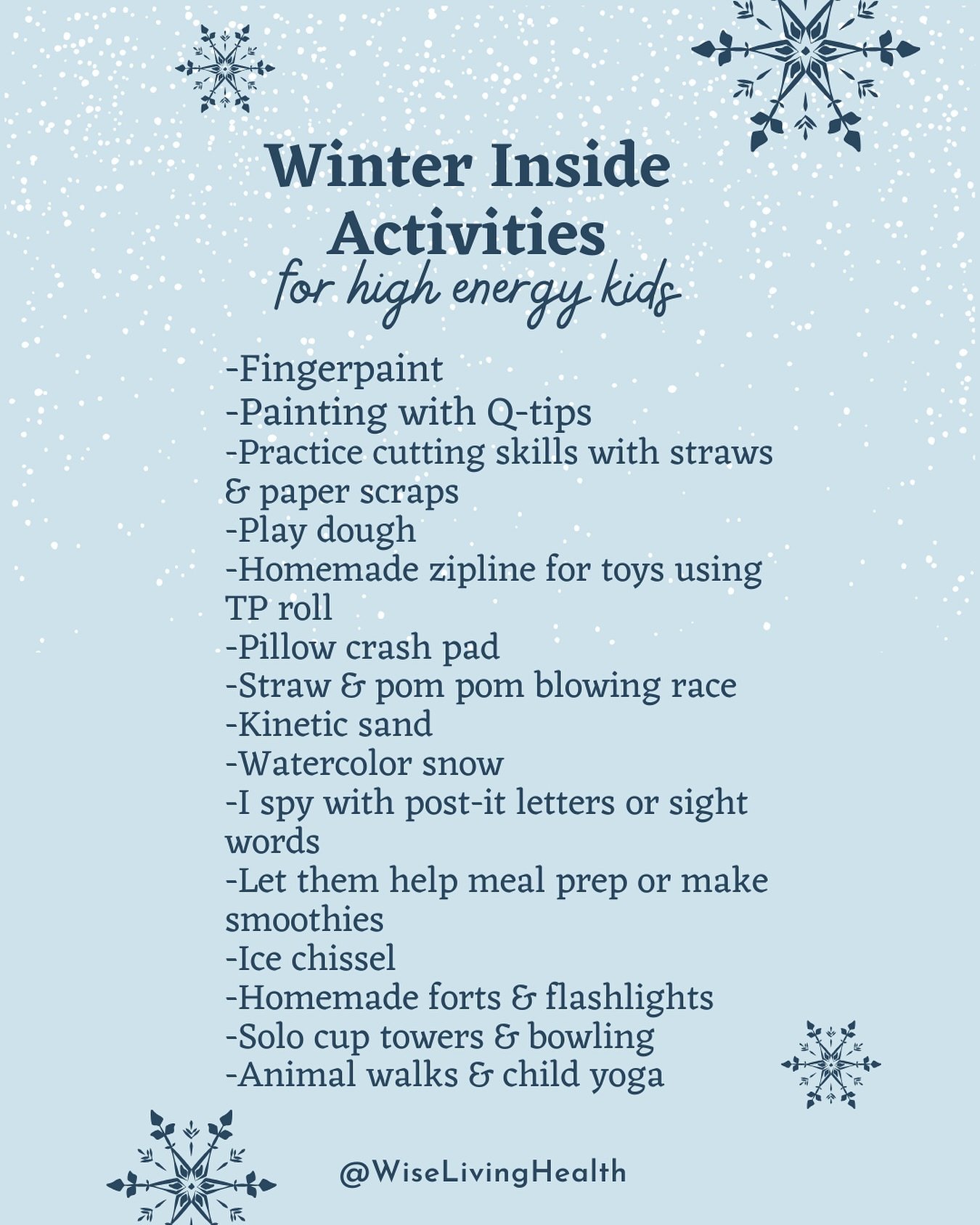 Where are all my stir crazy moms at? 

Here are some fun, play-based &amp; sensory activities to help get through the last month of winter!

Have any other fun ideas? Drop them below!! 

#indooractivitiesforkids #highenergykids #indoorplay #winteract