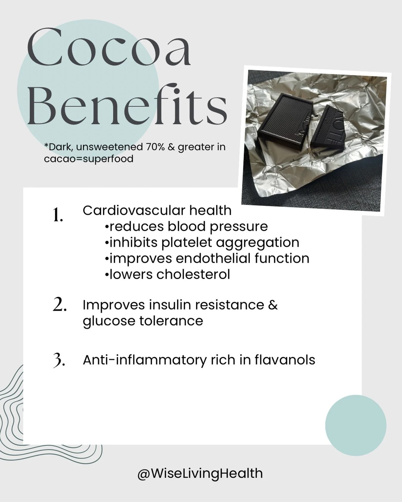 High-quality dark cacao (70%+) is packed with nutrients that support the body in powerful ways:

✨ Magnesium &rarr; supports stress, mood &amp; nervous system regulation

✨ Polyphenols &rarr; help fight inflammation &amp; oxidative stress

✨ Iron + m