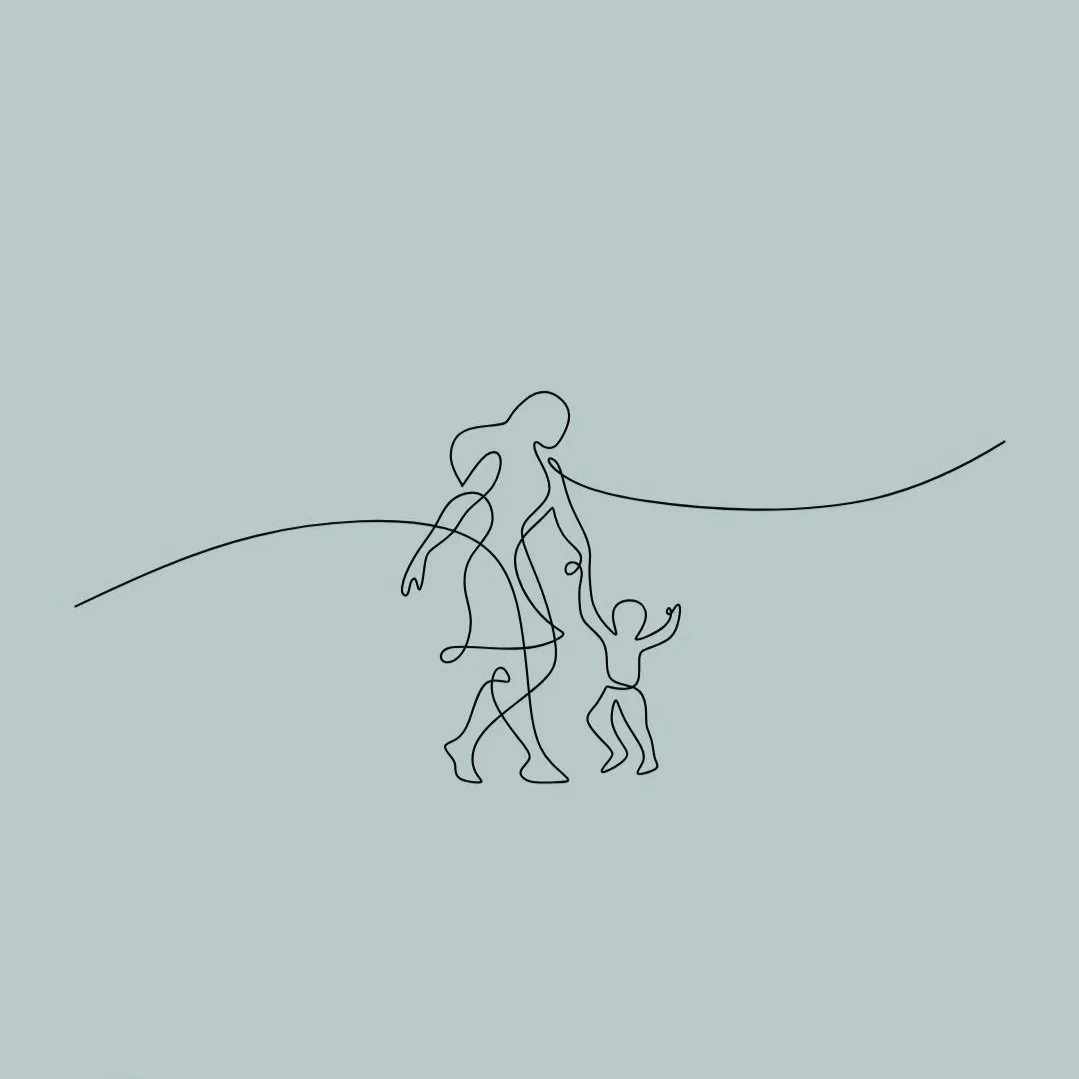 continuous line drawing of mother & child