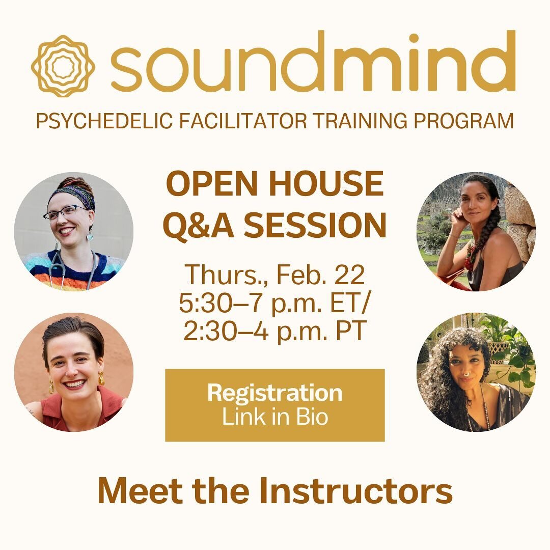 ❤️🎉🍄 Join us tomorrow for our Open House and Meet the Instructors presentation for the SoundMind Psychedelic Facilitator Training Program. Our online learning content begins in a month, and core live program launches September 2024. At this event, 
