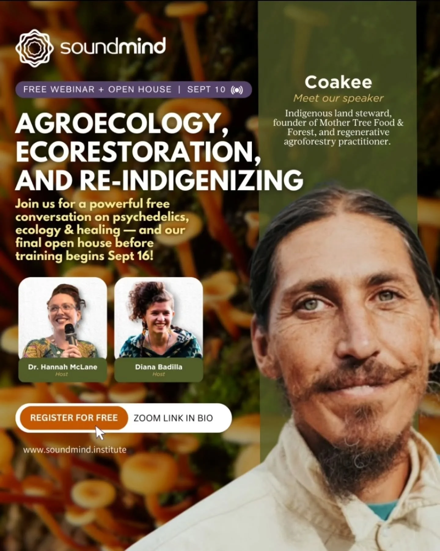 🌿✨️ TOMORROW - You&rsquo;re invited! ✨🌿

Join us for a free community conversation at the intersection of psych*delics, healing, and ecology with Coakee Wildcat, Diana Badilla, and Dr. Hannah McLane.

Together we&rsquo;ll explore:
🌱 How psychedeli