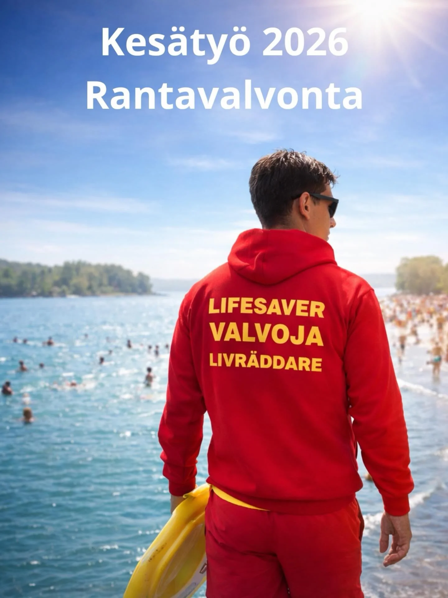 Kes&auml;n aurinkoisin ty&ouml;paikka! ☀️

Hae rantavalvojaksi kes&auml;lle 2026 ja p&auml;&auml;set tekem&auml;&auml;n t&auml;rke&auml;&auml; ty&ouml;t&auml;, pit&auml;m&auml;&auml;n ihmiset turvassa ja nauttimaan kes&auml;st&auml; parhaalla mahdoll