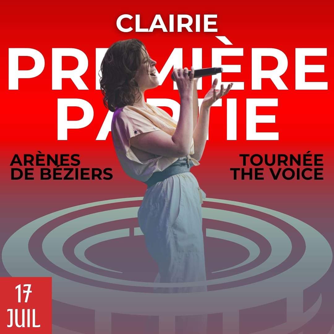 Je vous donne rendez-vous le 17 juillet aux @arenesbeziers pour un concert unique en premi&egrave;re partie de la tourn&eacute;e @thevoicetournee ☀️

Objectif : faire chanter toute la France. 
Et on commence avec vous B&eacute;ziers. 
H&acirc;te d&rs