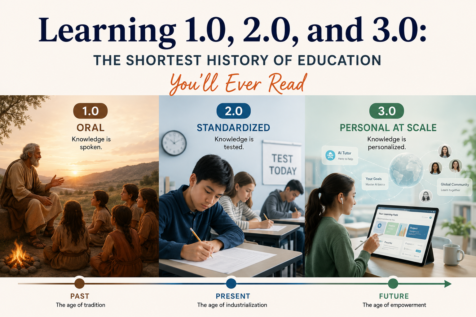 Learning 1.0, 2.0, and 3.0: The Shortest History of Education You'll Ever Read