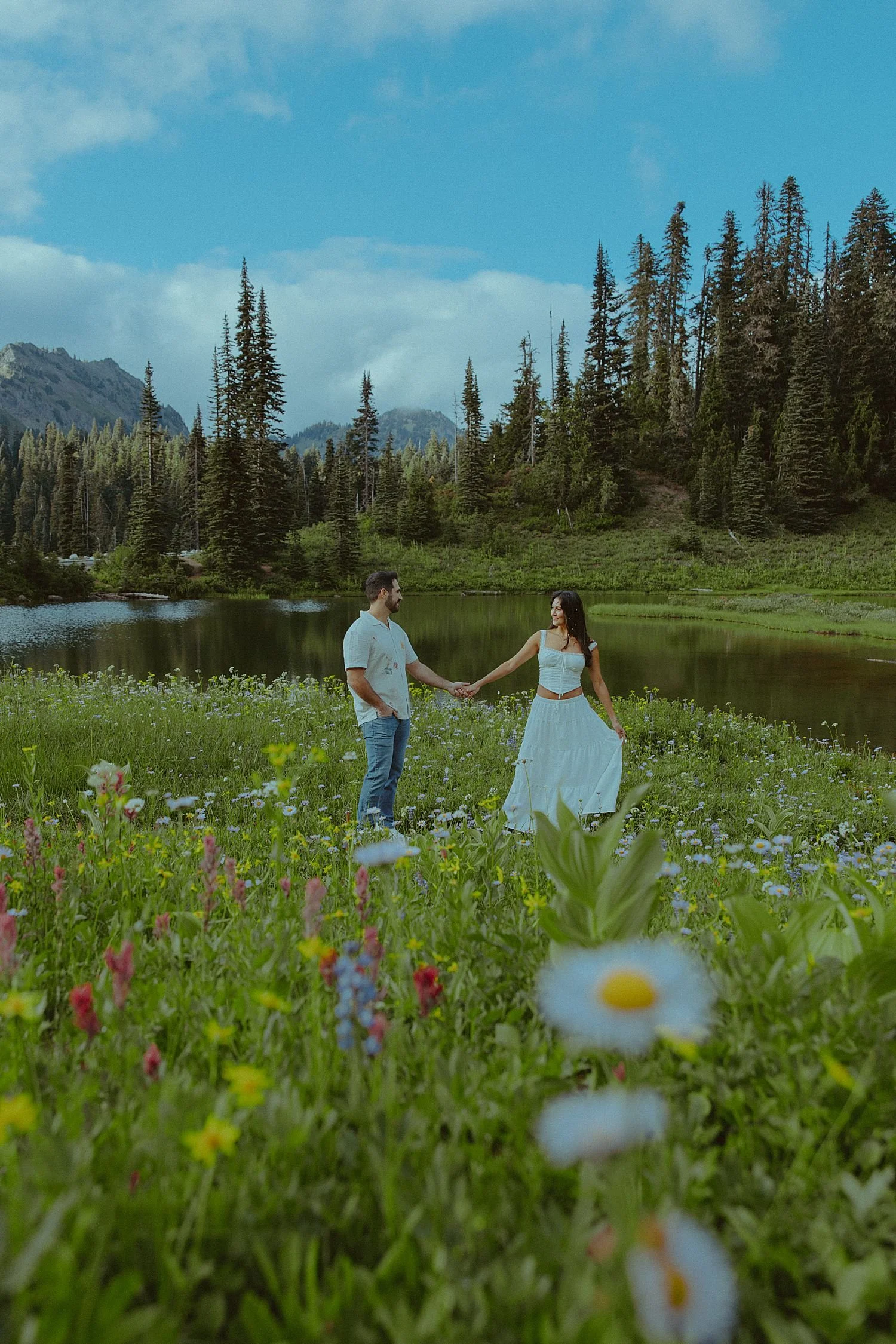 Tipsoo Lake Engagement Photos, Hiking at Mount Rainier