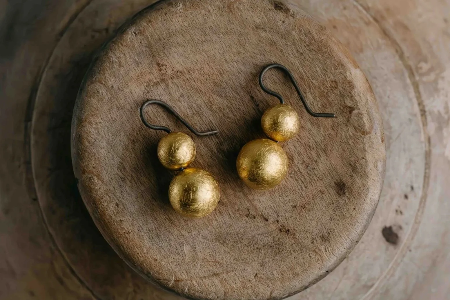 Double Bead Drop Gold & Titanium Earrings