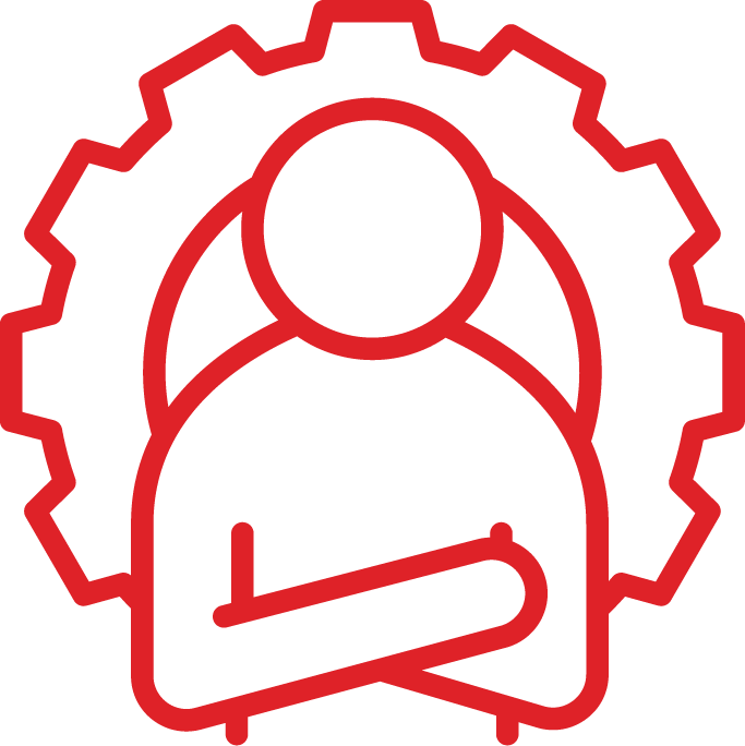 Person with gear in background