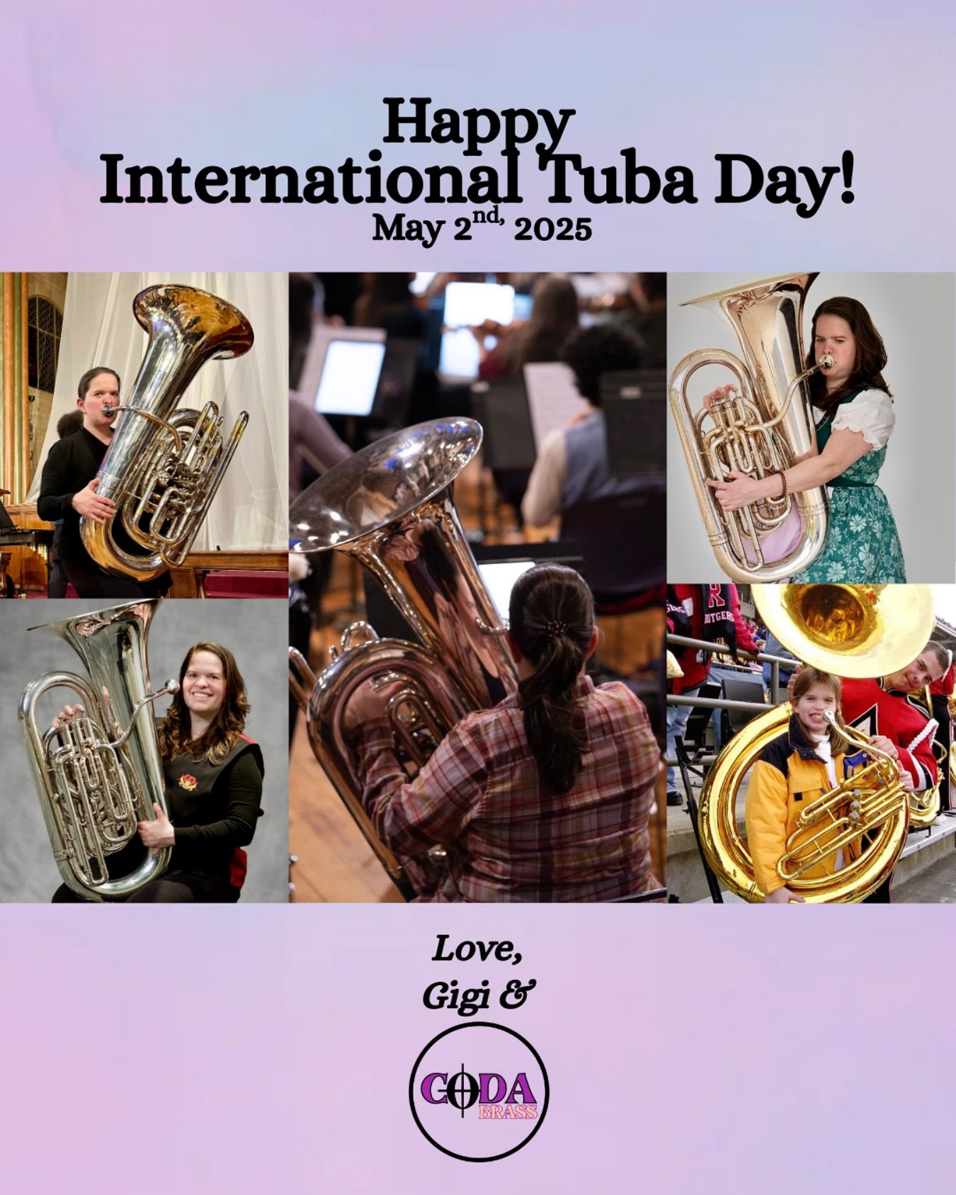 Happy International Tuba Day from Coda Brass!
We’re taking a moment to celebrate the tuba, its amazing contributions to the brass and music world, and our super awesome tuba player Gigi and all that she brings to Coda!
May we all appreciate t