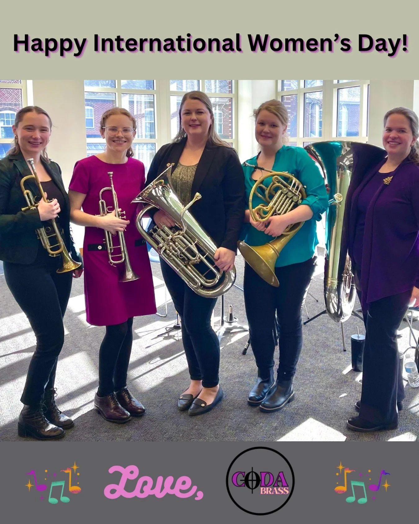Happy International Women&rsquo;s Day from Coda Brass!

As a quintet founded by five women brass players, we are proud to celebrate the social, economic, cultural, and political achievements of women and support others as they seek community and vali