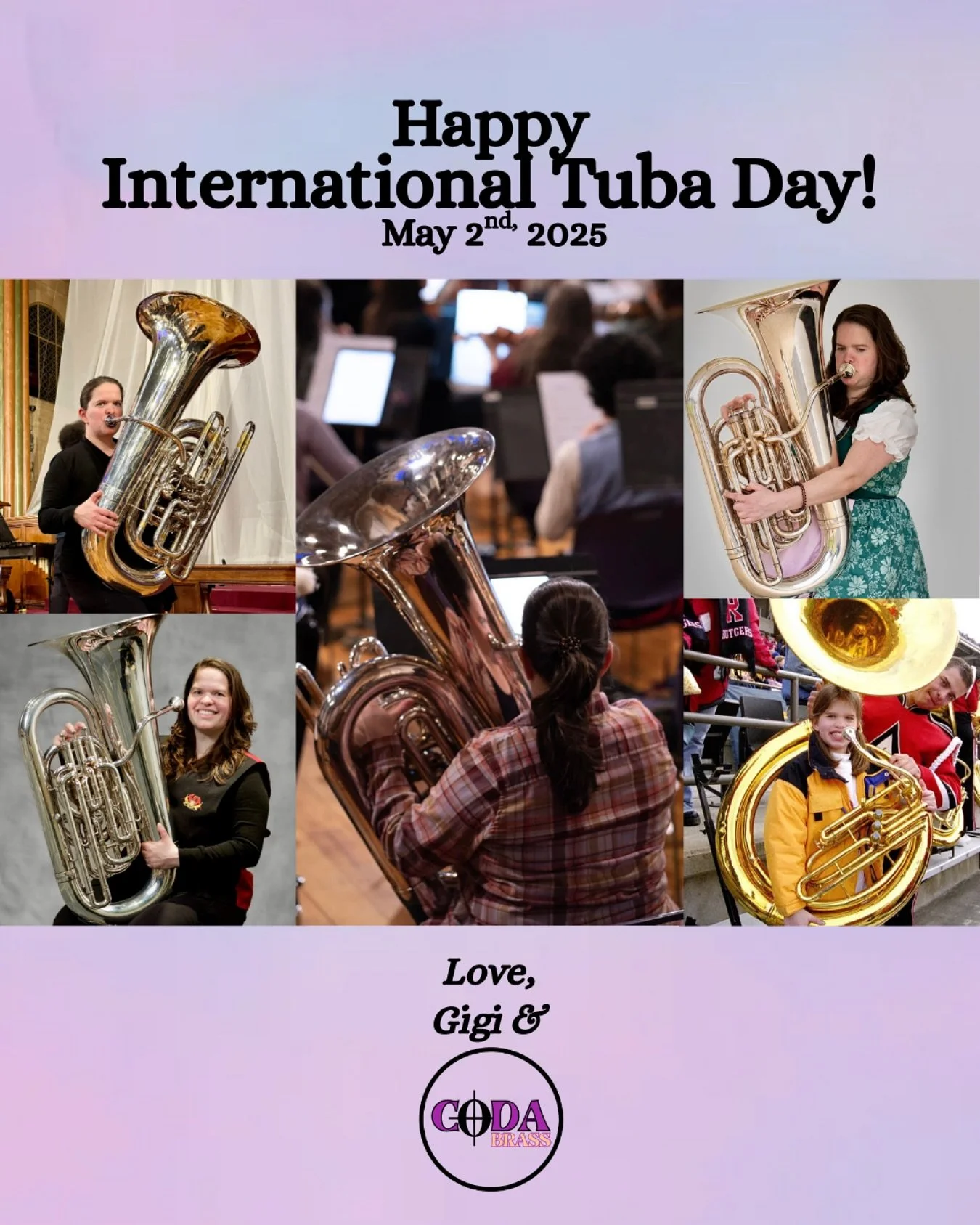 Happy International Tuba Day from Coda Brass!

We&rsquo;re taking a moment to celebrate the tuba, its amazing contributions to the brass and music world, and our super awesome tuba player Gigi and all that she brings to Coda!

May we all appreciate t
