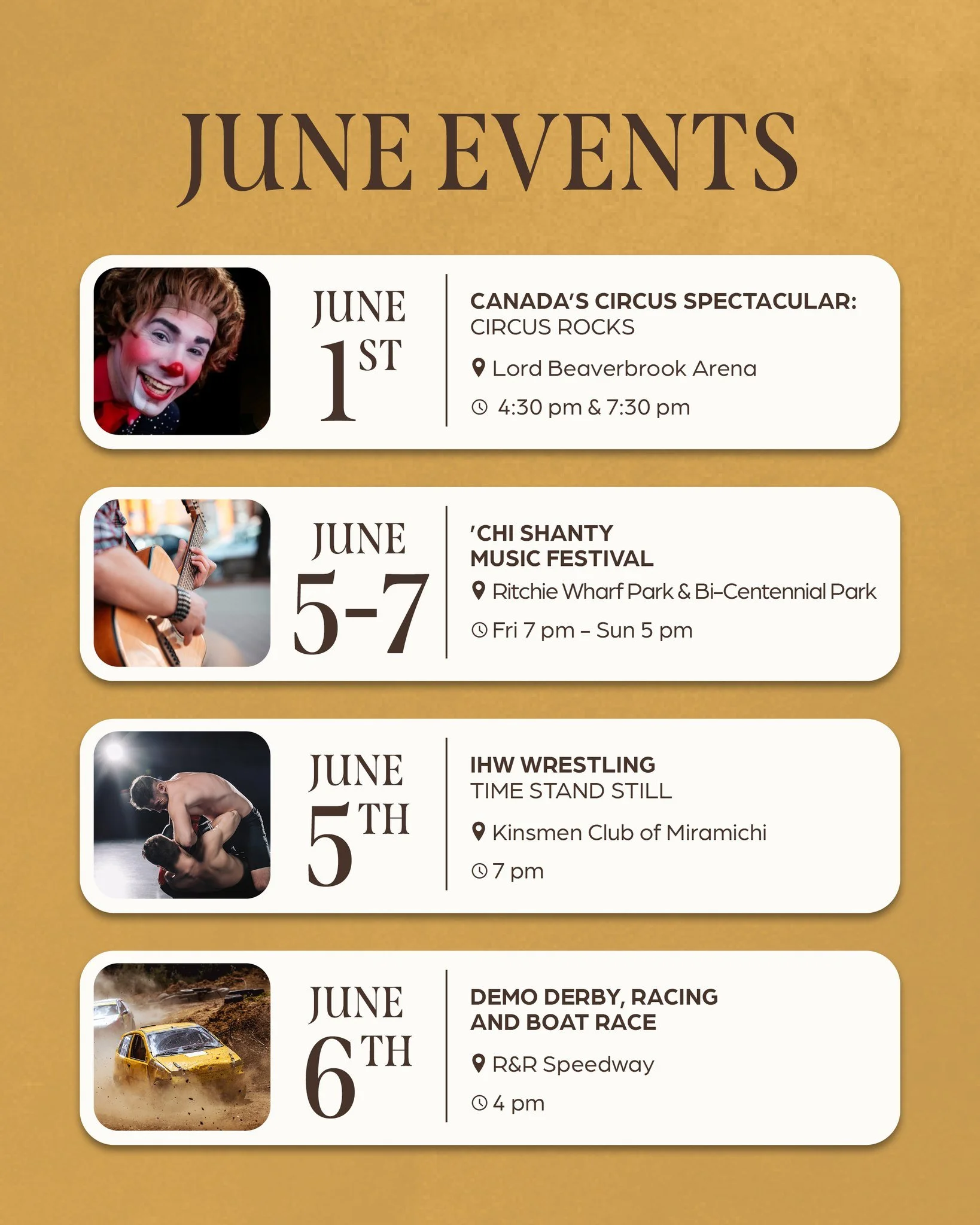 Summer gets busy around here. ☀️

Live music, festivals, riverside events, outdoor experiences, and plenty of reasons to stay a little longer. 

See what&rsquo;s happening this June. 👇

🎪 June 1: Circus Rocks: Canada&rsquo;s Circus Spectacular
⚓ Ju