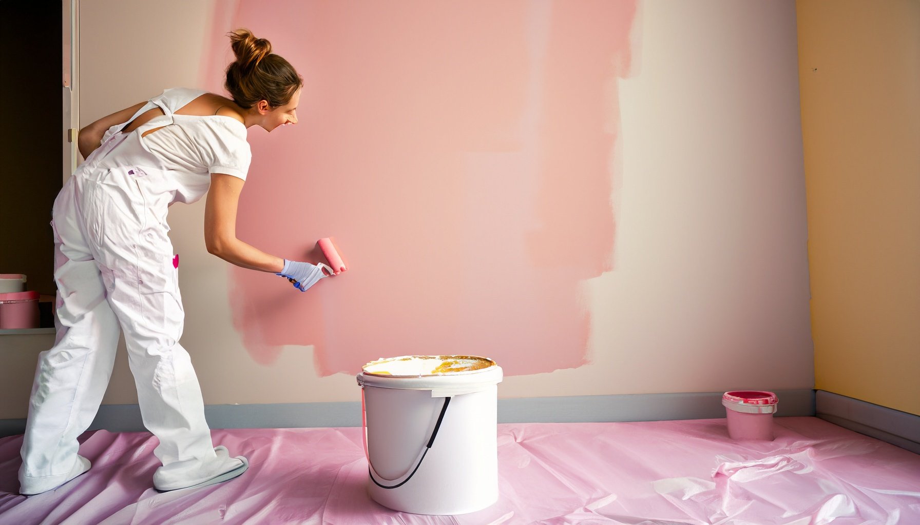 Firefly living room being decorated by a professional painter wearing white, using a roller to paint (5).jpg