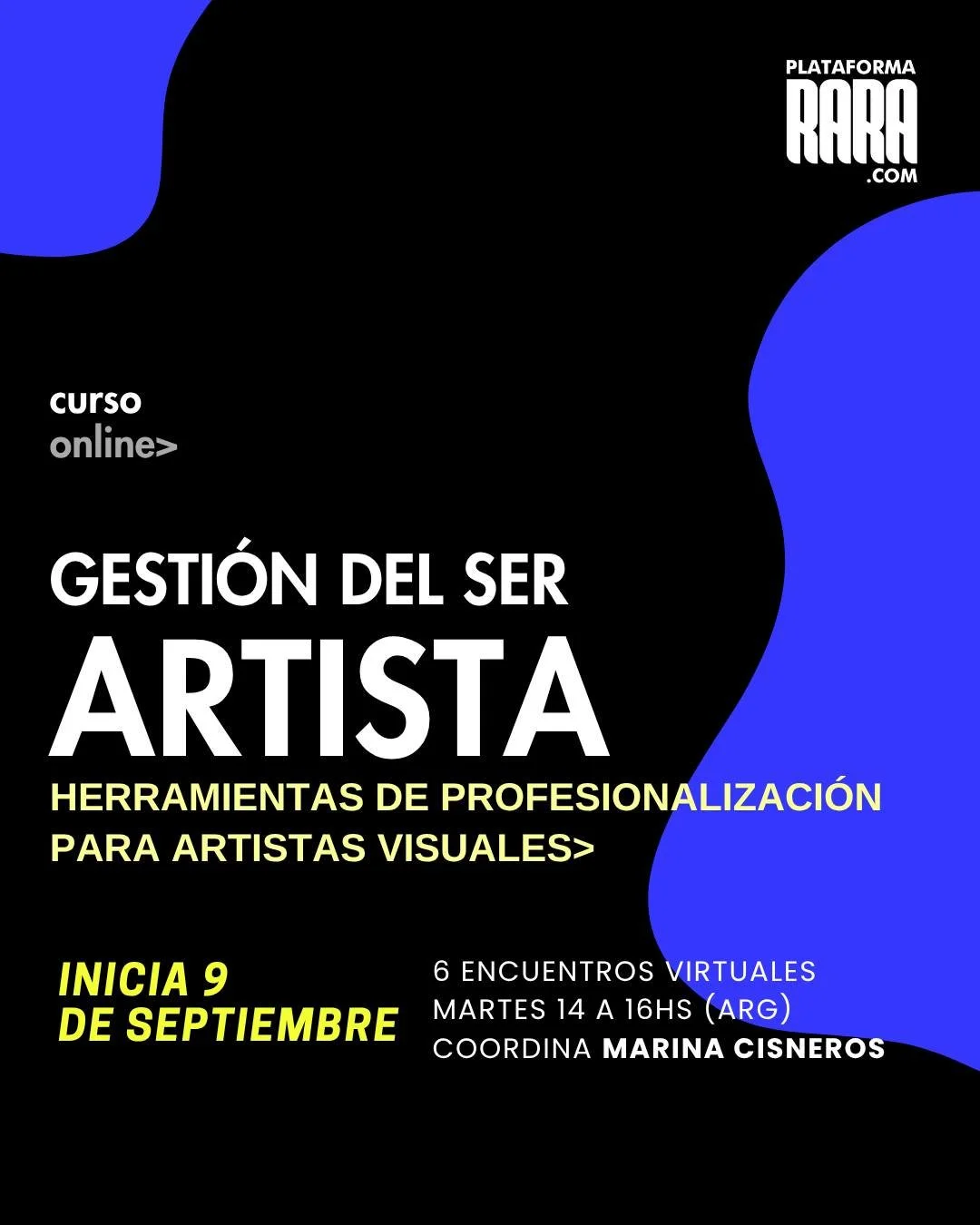 𝗚𝗲𝘀𝘁𝗶&oacute;𝗻 𝗱𝗲𝗹 𝗦𝗲𝗿 𝗔𝗿𝘁𝗶𝘀𝘁𝗮 | 𝗛𝗲𝗿𝗿𝗮𝗺𝗶𝗲𝗻𝘁𝗮𝘀 𝗱𝗲 𝗽𝗿𝗼𝗳𝗲𝘀𝗶𝗼𝗻𝗮𝗹𝗶𝘇𝗮𝗰𝗶&oacute;𝗻 𝗽𝗮𝗿𝗮 𝗮𝗿𝘁𝗶𝘀𝘁𝗮𝘀 𝘃𝗶𝘀𝘂𝗮𝗹𝗲𝘀
Coordina Marina Cisneros ➡ @soymarinacisneros

Se proponen 6 encuentros de estudio