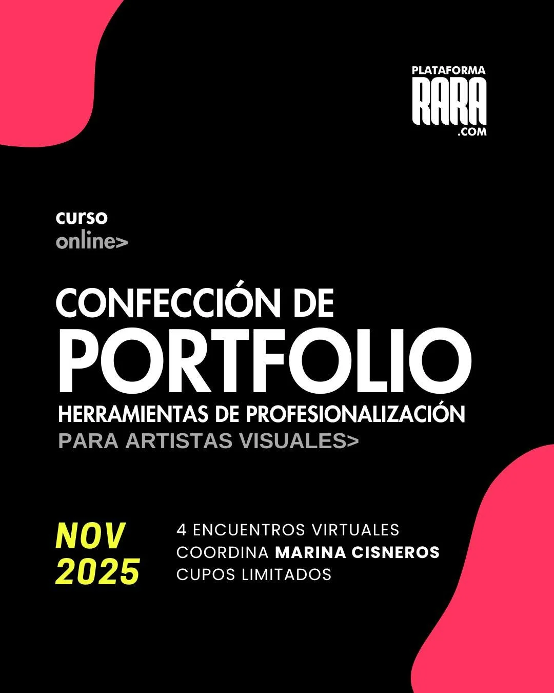 𝗖𝘂𝗿𝘀𝗼 𝗩𝗶𝗿𝘁𝘂𝗮𝗹 𝗕𝗿𝗲𝘃𝗲 | 𝐂𝐨𝐧𝐟𝐞𝐜𝐜𝐢ó𝐧 𝐝𝐞 𝐏𝐨𝐫𝐭𝐟𝐨𝐥𝐢𝐨
Coordina Marina Cisneros ➡ @soymarinacisneros
El portfolio o dossier de un artista visual es su carta de presentación profesional. Es mucho más q
