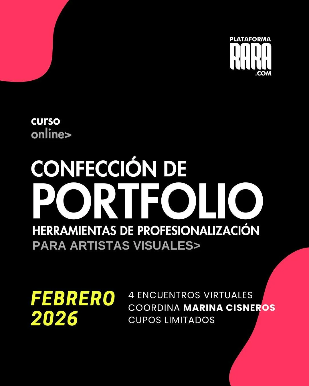 𝗖𝘂𝗿𝘀𝗼 𝗩𝗶𝗿𝘁𝘂𝗮𝗹 𝗕𝗿𝗲𝘃𝗲 | 𝐂𝐨𝐧𝐟𝐞𝐜𝐜𝐢&oacute;𝐧 𝐝𝐞 𝐏𝐨𝐫𝐭𝐟𝐨𝐥𝐢𝐨
Coordina Marina Cisneros ➡ @soymarinacisneros

El portfolio o dossier de un artista visual es su carta de presentaci&oacute;n profesional. Es mucho m&aacute;s q