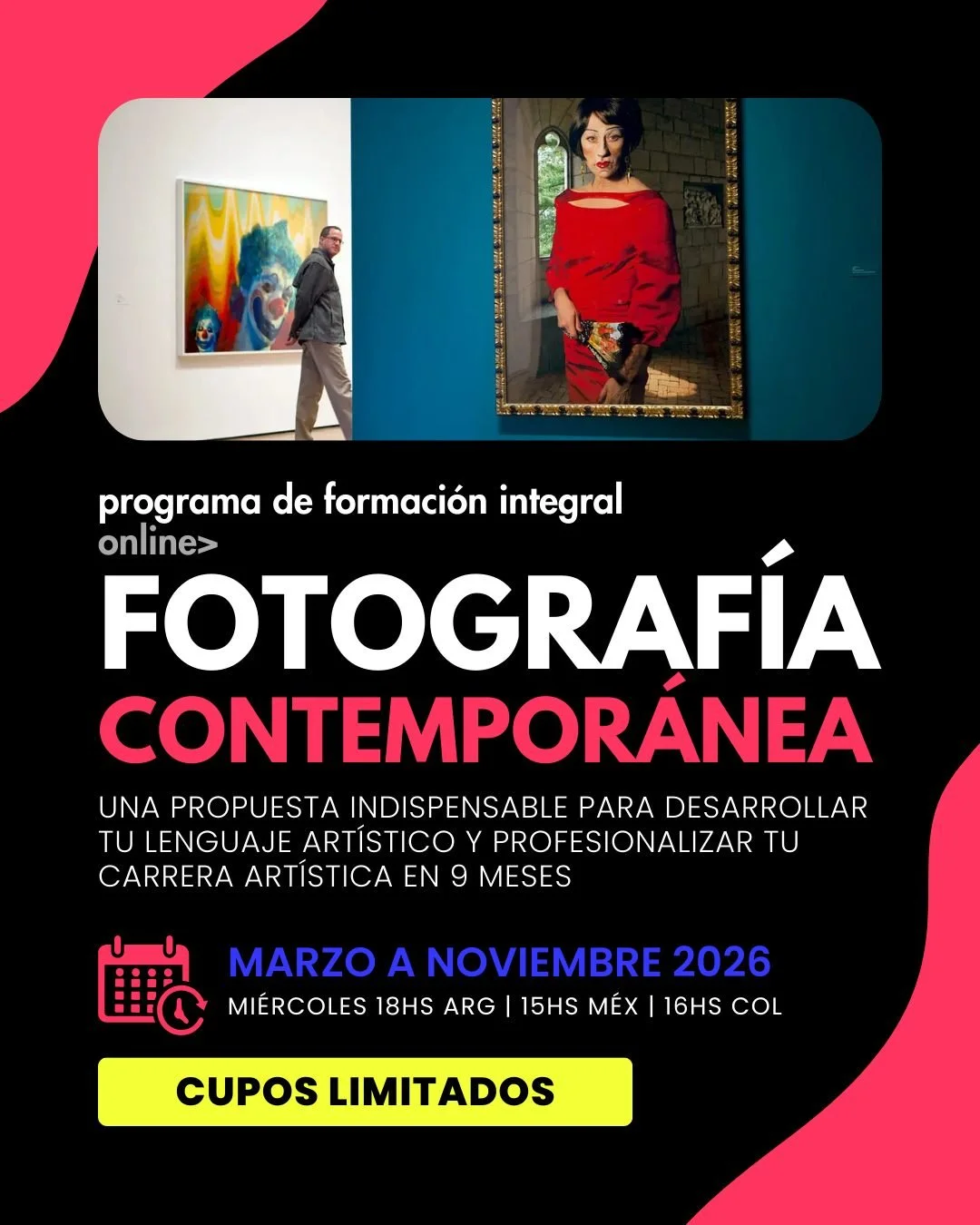 #Formaci&oacute;nOnLine ✨️ Inscripciones abiertas ✨️

𝐏𝐑𝐎𝐆𝐑𝐀𝐌𝐀 𝐃𝐄 𝐅𝐎𝐑𝐌𝐀𝐂𝐈&Oacute;𝐍 𝐈𝐍𝐓𝐄𝐆𝐑𝐀𝐋 | 𝐅𝐎𝐓𝐎𝐆𝐑𝐀𝐅&Iacute;𝐀 𝐀𝐑𝐓&Iacute;𝐒𝐓𝐈𝐂𝐀 𝐂𝐎𝐍𝐓𝐄𝐌𝐏𝐎𝐑&Aacute;𝐍𝐄𝐀

Docentes ➡️ Valeria Sestua, Roma Vaquero Dia