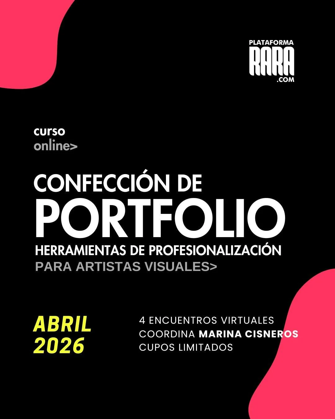 𝗖𝘂𝗿𝘀𝗼 𝗩𝗶𝗿𝘁𝘂𝗮𝗹 𝗕𝗿𝗲𝘃𝗲 | 𝐂𝐨𝐧𝐟𝐞𝐜𝐜𝐢&oacute;𝐧 𝐝𝐞 𝐏𝐨𝐫𝐭𝐟𝐨𝐥𝐢𝐨
Coordina Marina Cisneros ➡ @soymarinacisneros

El portfolio o dossier de un artista visual es su carta de presentaci&oacute;n profesional. Es mucho m&aacute;s q