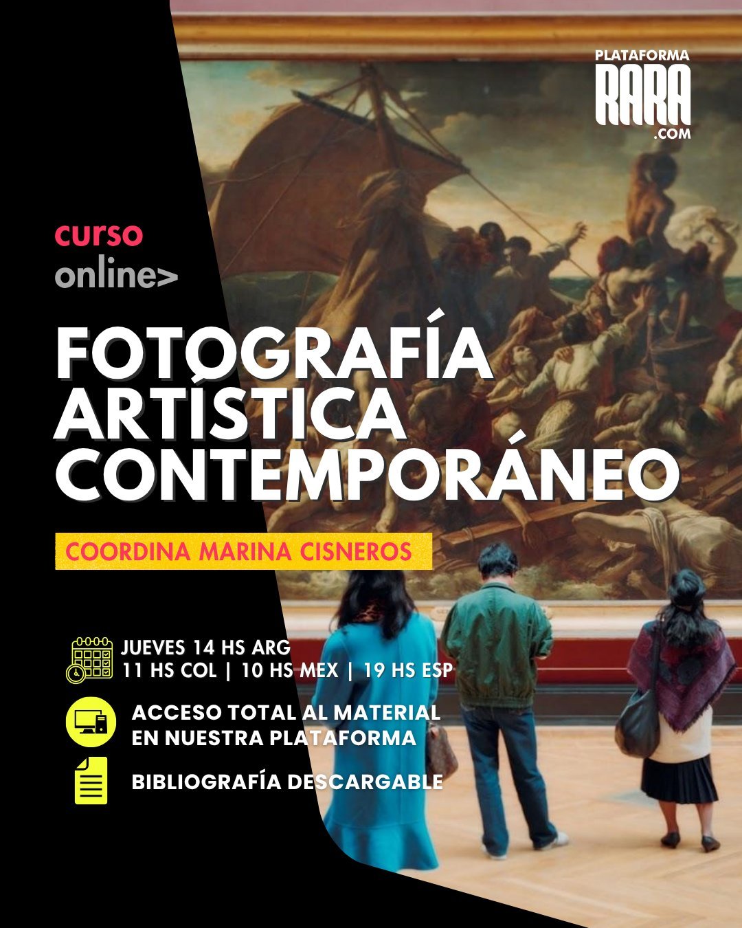 La fotograf&iacute;a no funciona igual dentro del arte contempor&aacute;neo que en otros campos.  Este curso es una puerta de entrada clara y directa a ese campo.

𝗖𝘂𝗿𝘀𝗼 𝗩𝗶𝗿𝘁𝘂𝗮𝗹 𝗕𝗿𝗲𝘃𝗲 | 𝗙𝗼𝘁𝗼𝗴𝗿𝗮𝗳&iacute;𝗮 𝗔𝗿𝘁&iacute;𝘀𝘁𝗶