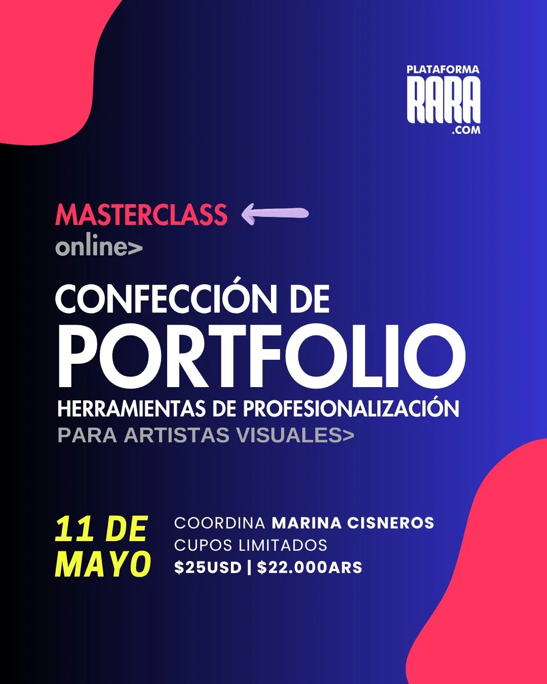 𝗠𝗔𝗦𝗧𝗘𝗥𝗖𝗟𝗔𝗦𝗦 𝗢𝗡𝗟𝗜𝗡𝗘 | 𝐂𝐨𝐧𝐟𝐞𝐜𝐜𝐢&oacute;𝐧 𝐝𝐞 𝐏𝐨𝐫𝐭𝐟𝐨𝐥𝐢𝐨
Coordina Marina Cisneros ➡ @soymarinacisneros

El portfolio de un artista visual es un dispositivo de lectura,  una herramienta profesional. Y cuando no est&aacu