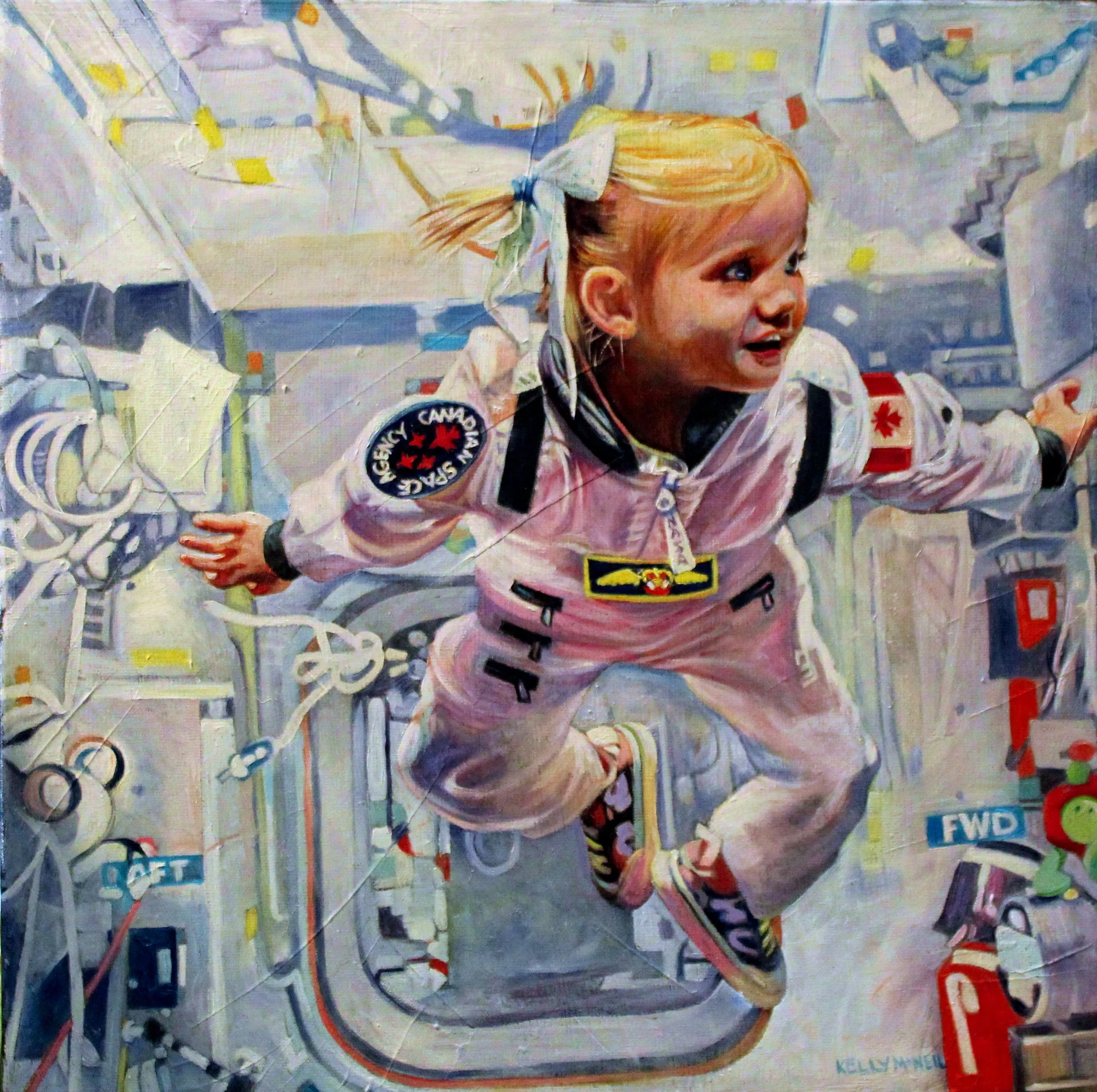  I think I'll Try Defying Gravity (15X15) OIL  Artist's Studio London, ON,