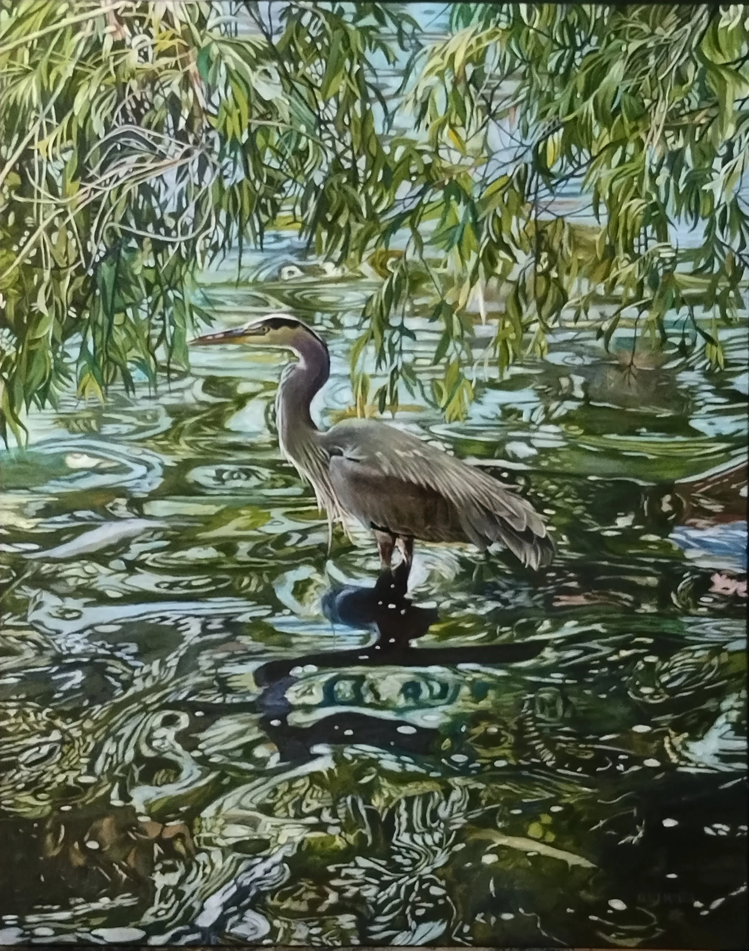  Starry Night- Great Blue Heron (24X30) OIL   Artist's Studio London, ON, For Sale