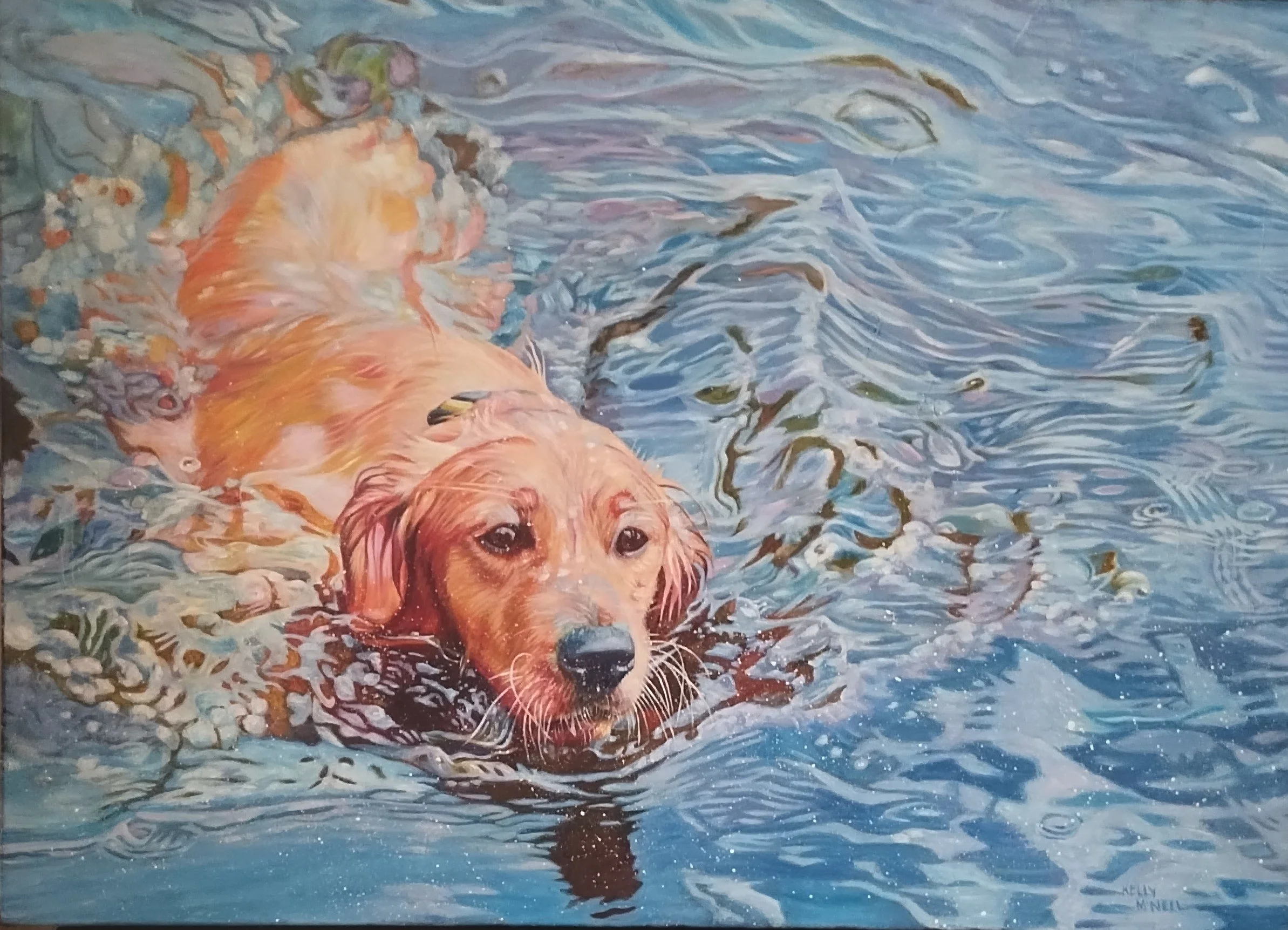  Hot Day - Cold Water, Golden Retriever (20X28) Oil   Artist's Studio London, ON, FOR SALE