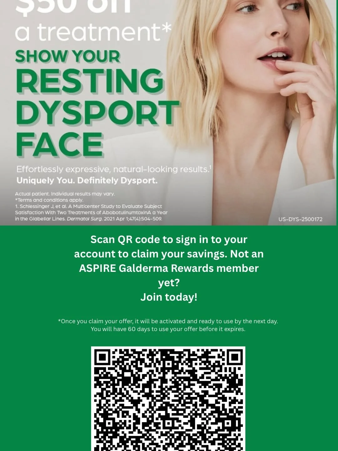 50 NEVER LOOKED THIS GOOD

Book your Dysport treatment today and enjoy $50 off this visit and $50 off your next one.

But wait&mdash;Solymar makes THE PERFECT PAIR
Purchase 50 units of tox and receive a Therapeutic Facial for just $50.