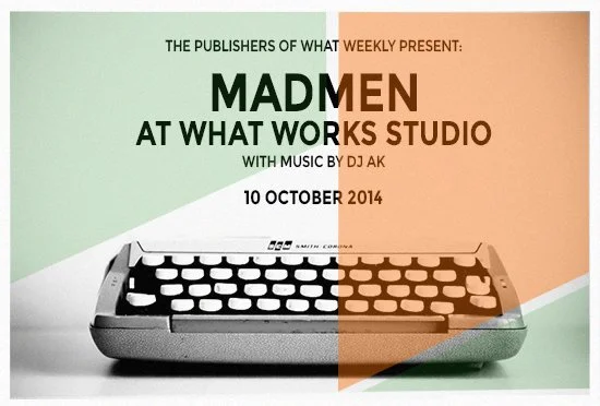 Invitation to the What Works Studio Mad Men party, 2014