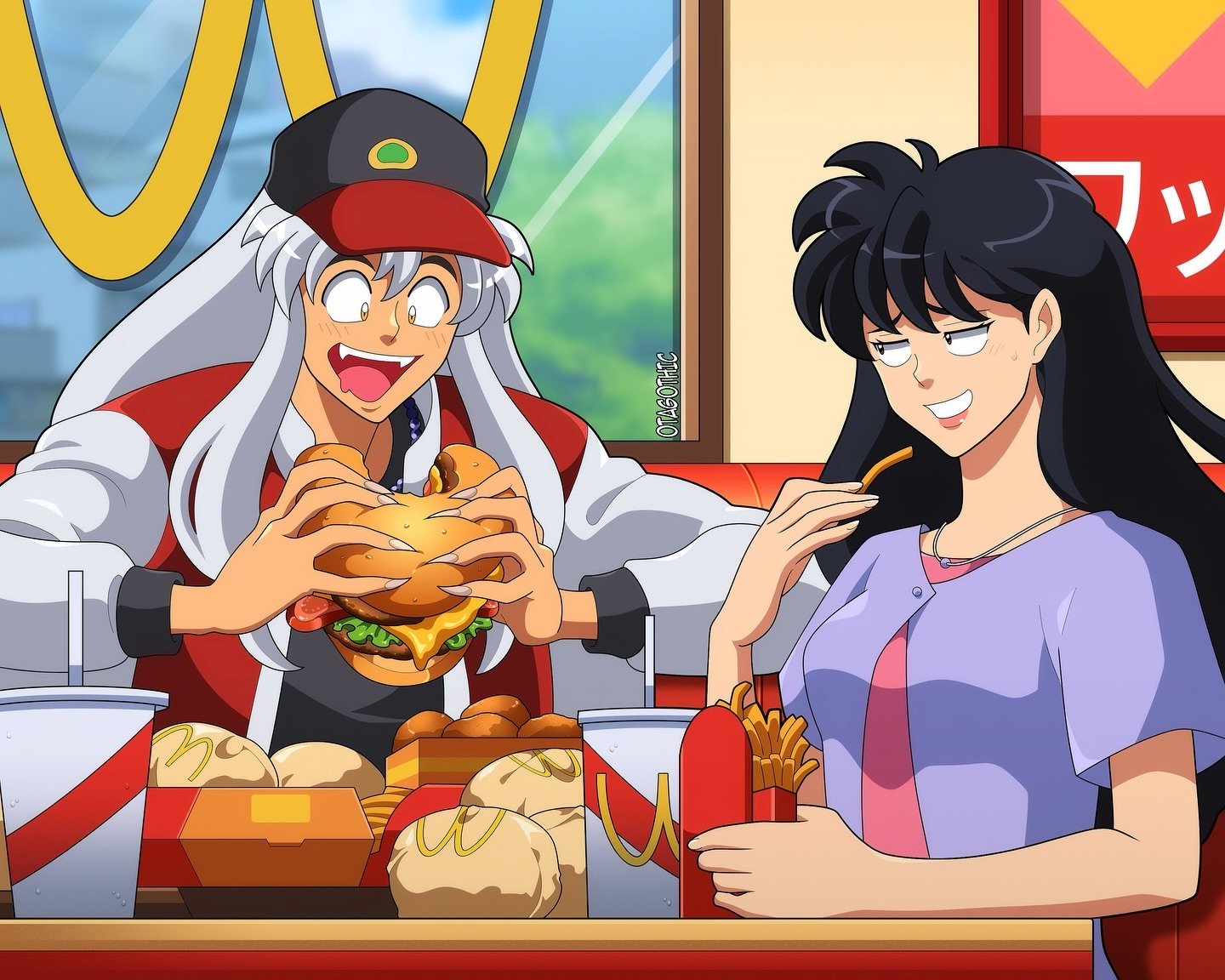 Burgie date 🍔💕 I imagine InuYasha gets REALLY hyped over food from the future
