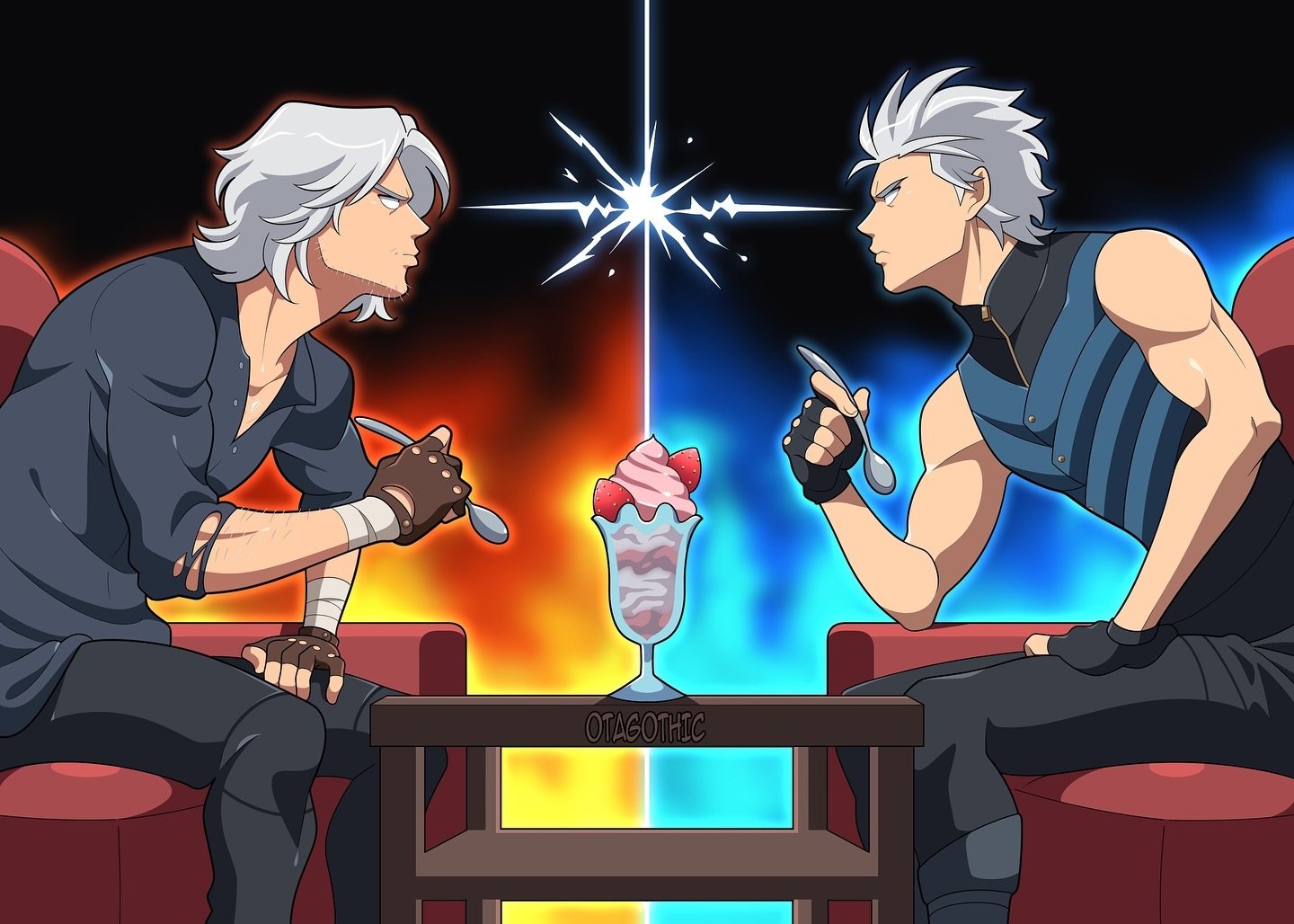 🔥⚔️The duel&hellip;for the last sundae!!🍓🍨 Based off of this scene from InuYasha, because they totally would fight over dessert. Who is winning the SUNDAE SHOWDOWN