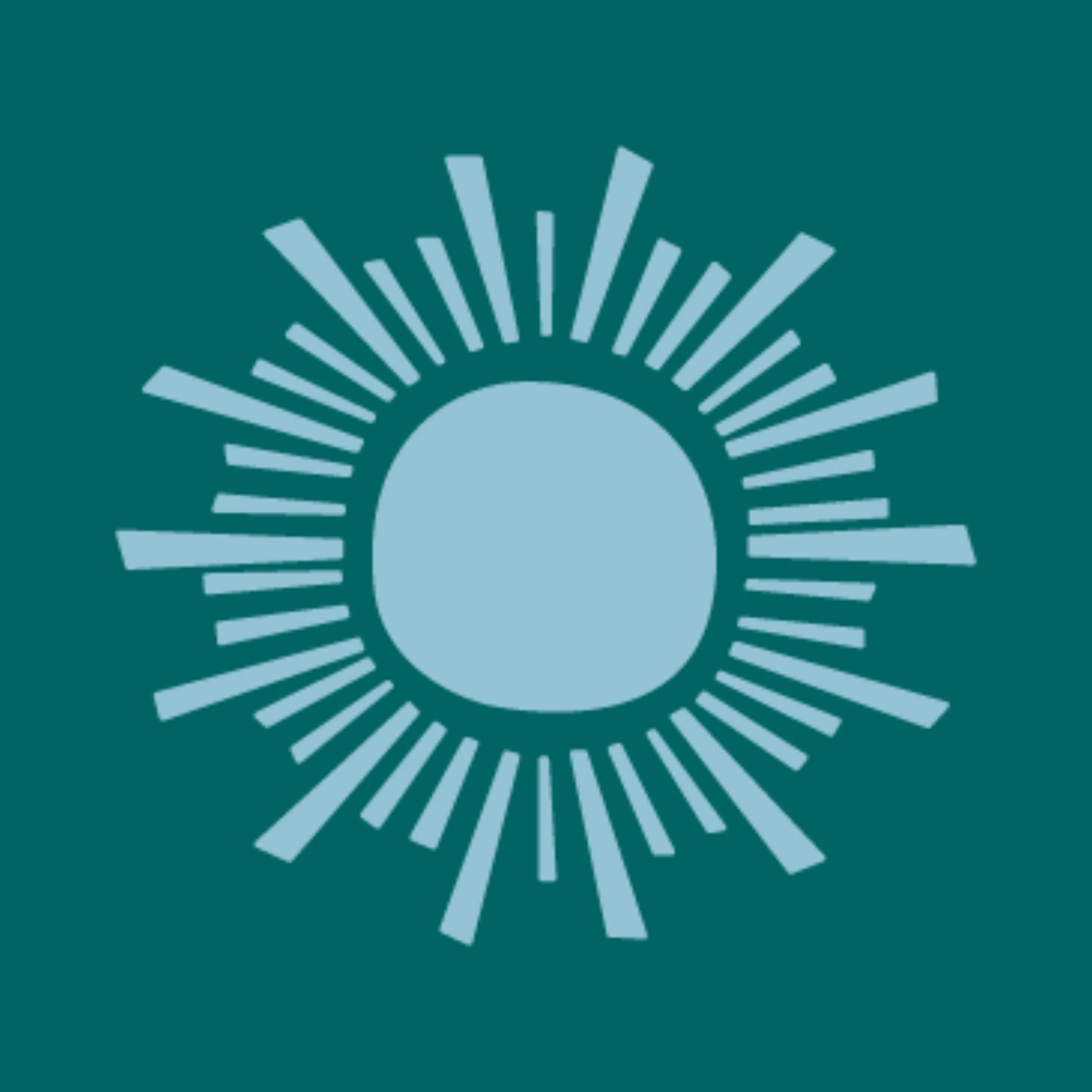 Abstract graphic of a central circle with radiating lines on a teal background.