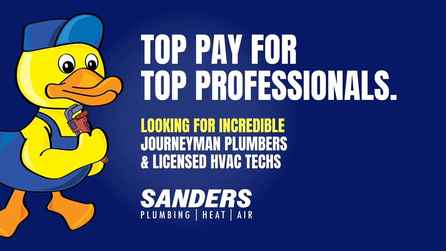 We&rsquo;re hiring Journeyman Plumbers + Licensed HVAC Techs&mdash;if you can tame leaks and calm cranky thermostats, you&rsquo;ll fit right in. We take care of our flock. Apply online at www.sandersplumbinghvac.com/careers.
