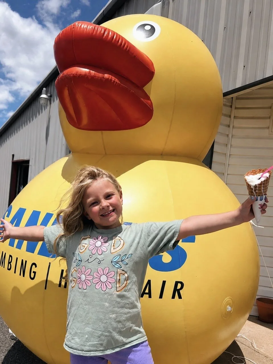 @sandersplumbinghvac celebrated our Cabot ribbon-cutting today, and there&rsquo;s no better way to beat the June heat than with ice cream! Huge thanks to @loblollycreamery for bringing the truck and creating our custom Lucky Duck Lemon flavor- it was