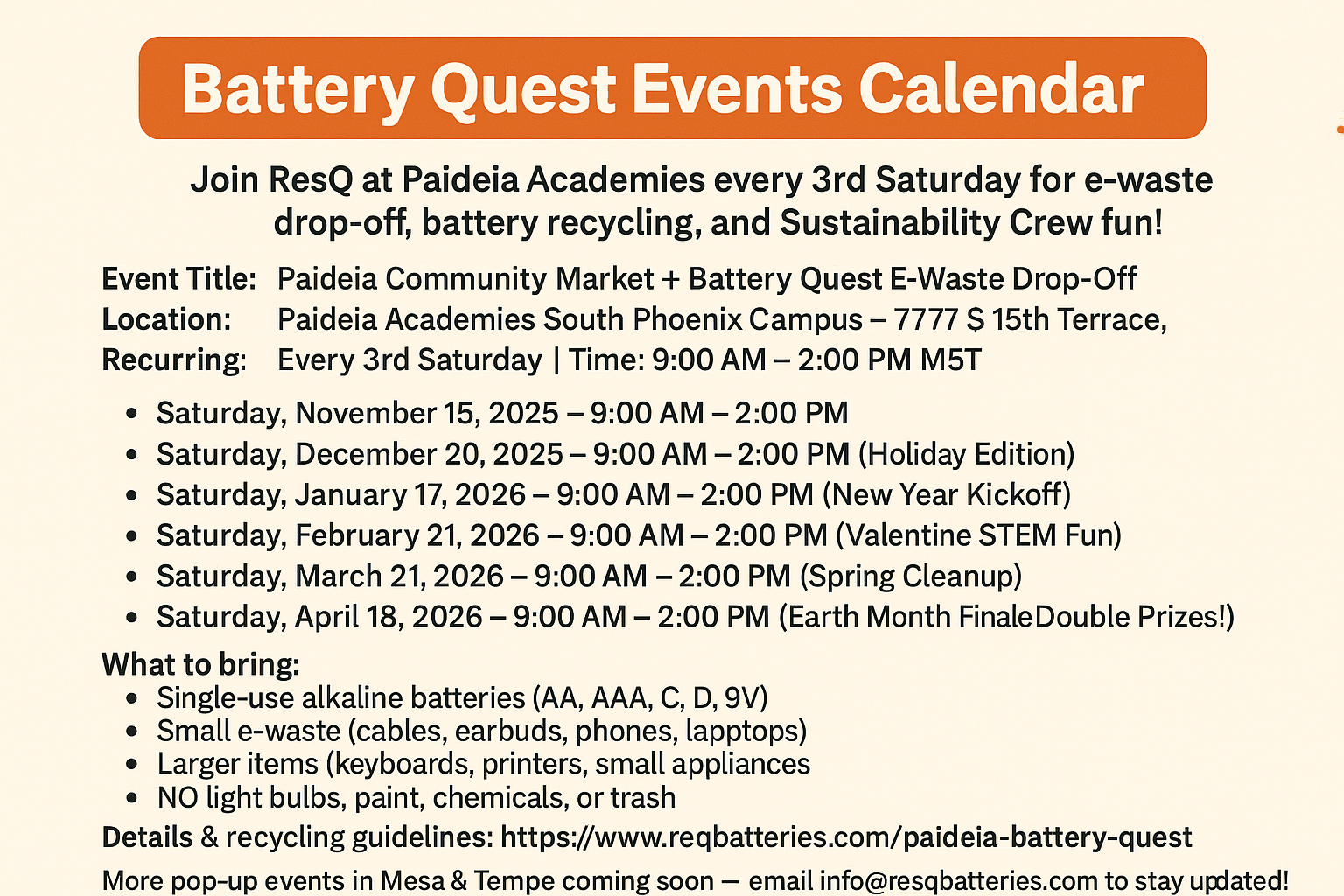 Paideia Community Market + Battery Quest E-Waste Drop-Off 