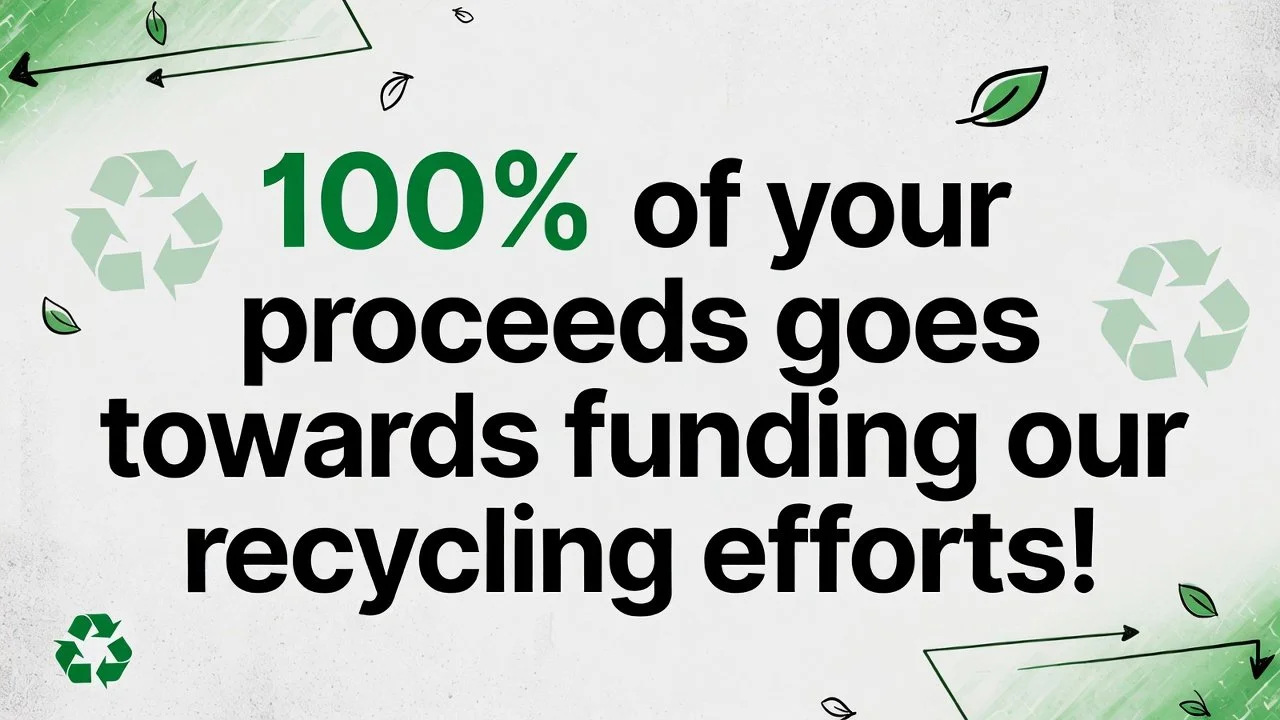 100 percent of proceeds go toward funding recycling efforts graphic