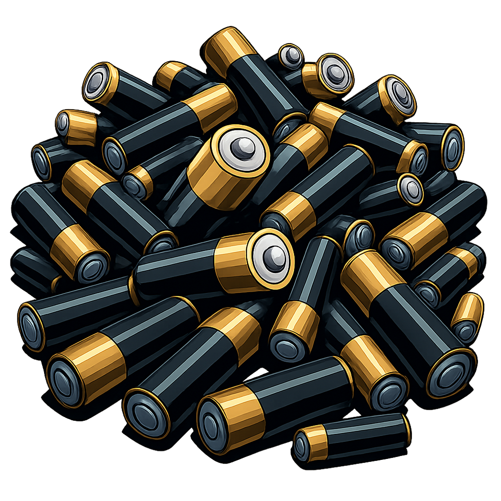 Pile of discarded single-use alkaline batteries