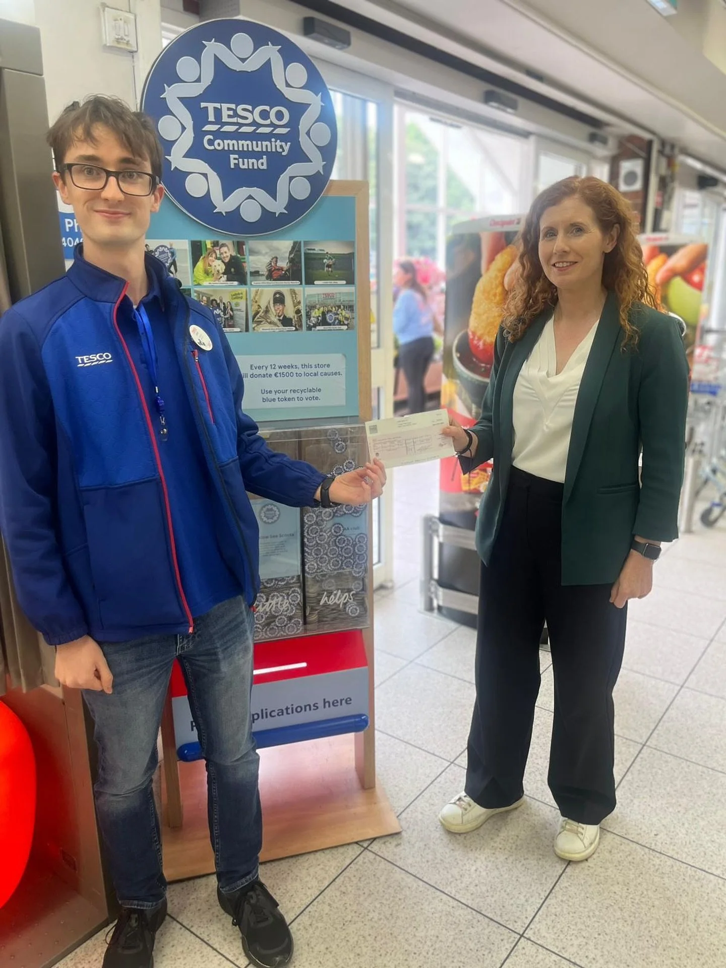 Go raibh m&iacute;le maith agaibh Tesco Wicklow for their generous &euro;600 donation through the Tesco Community Fund (blue token collection) 🙏💙.

We are also very grateful to our school community for collecting the tokens and supporting the schoo