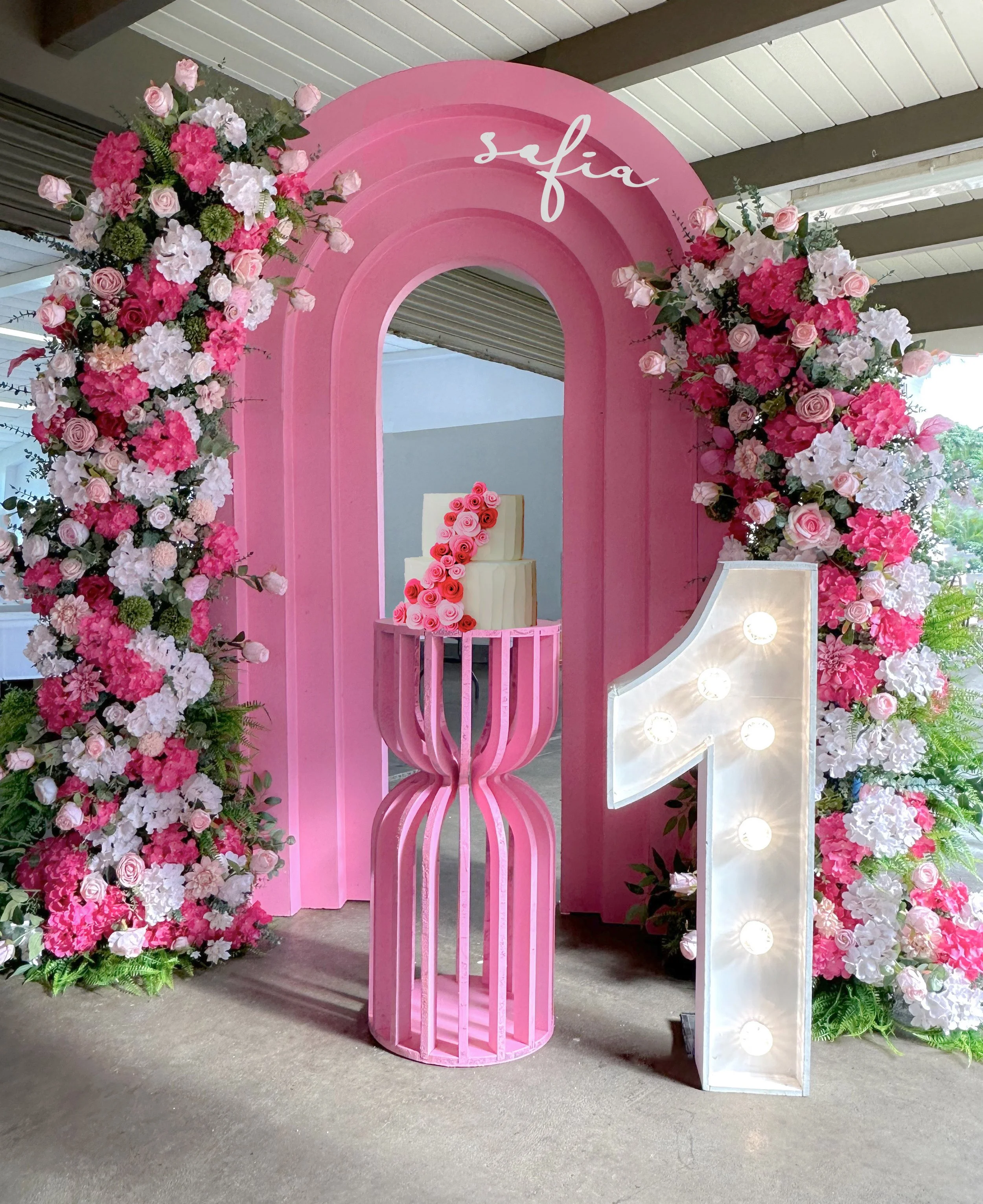 3d Rainbow ripple backdrop faux florals rent wedding birthday ...