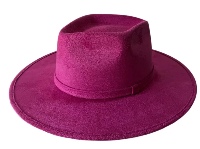 A magenta felt wide-brim hat with a matching band.