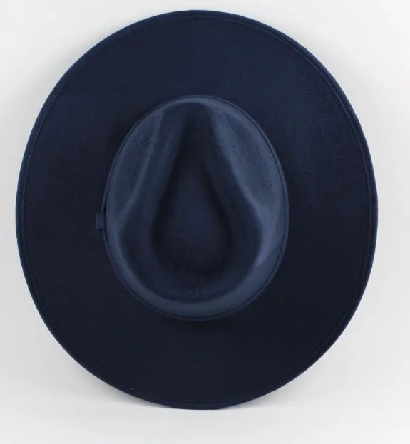 Black cowboy hat with a wide brim and high crown.