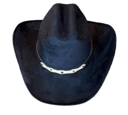Black cowboy hat with a silver band