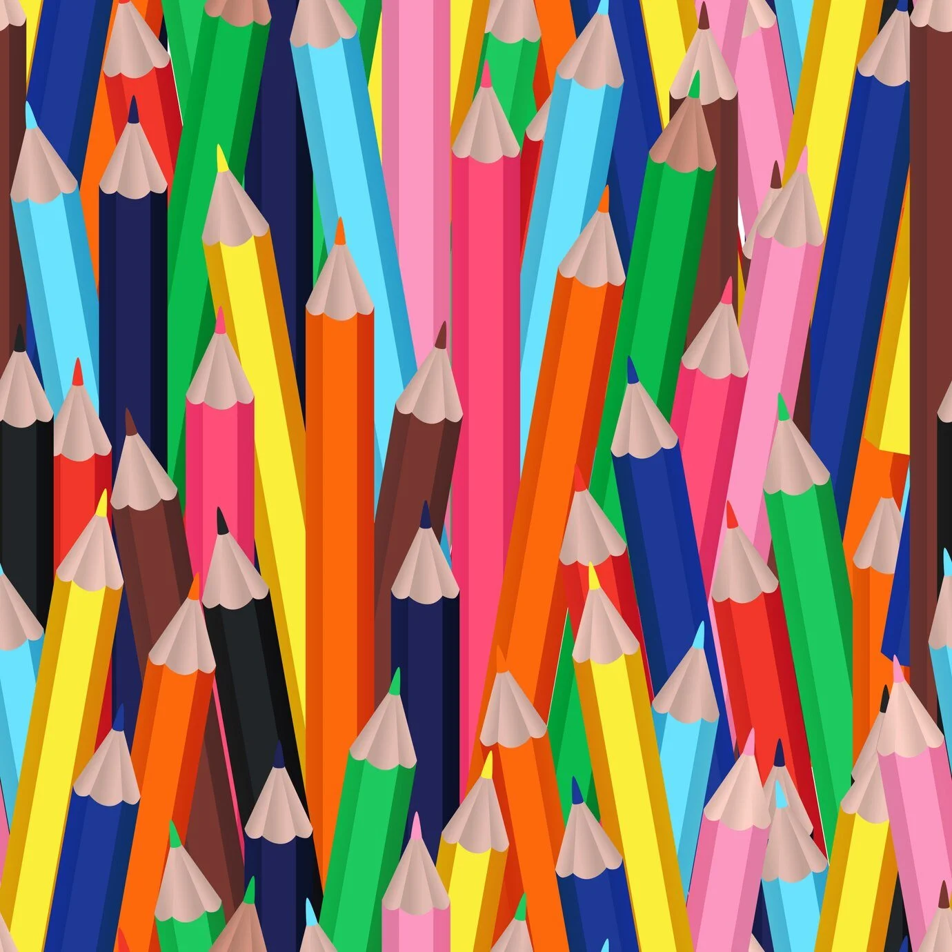 Colorful assortment of sharpened colored pencils in various lengths and colors.