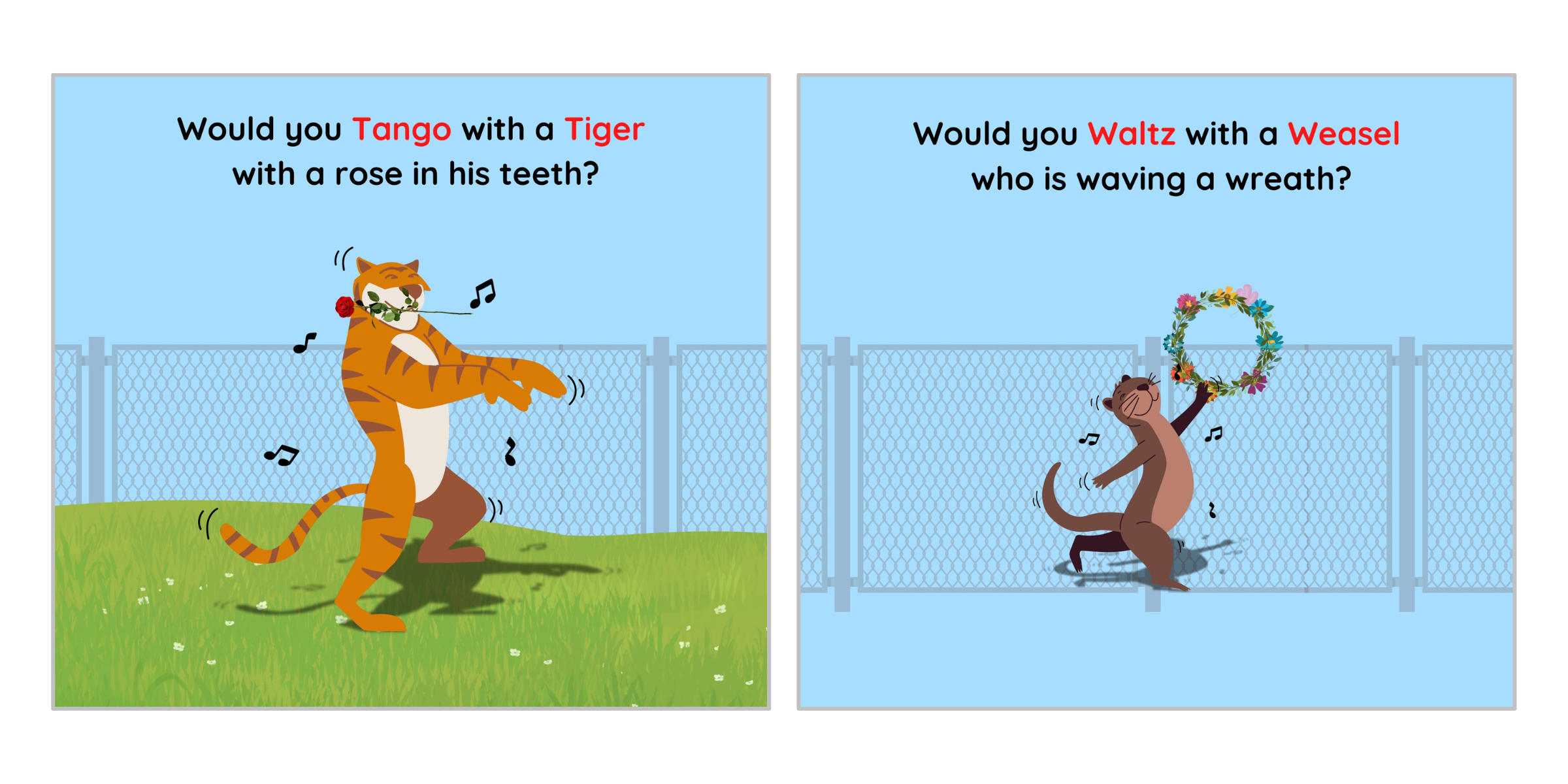 Bear boogie with dessert; penguins in top hats polka — Zoo Grooves rhyming dance spread