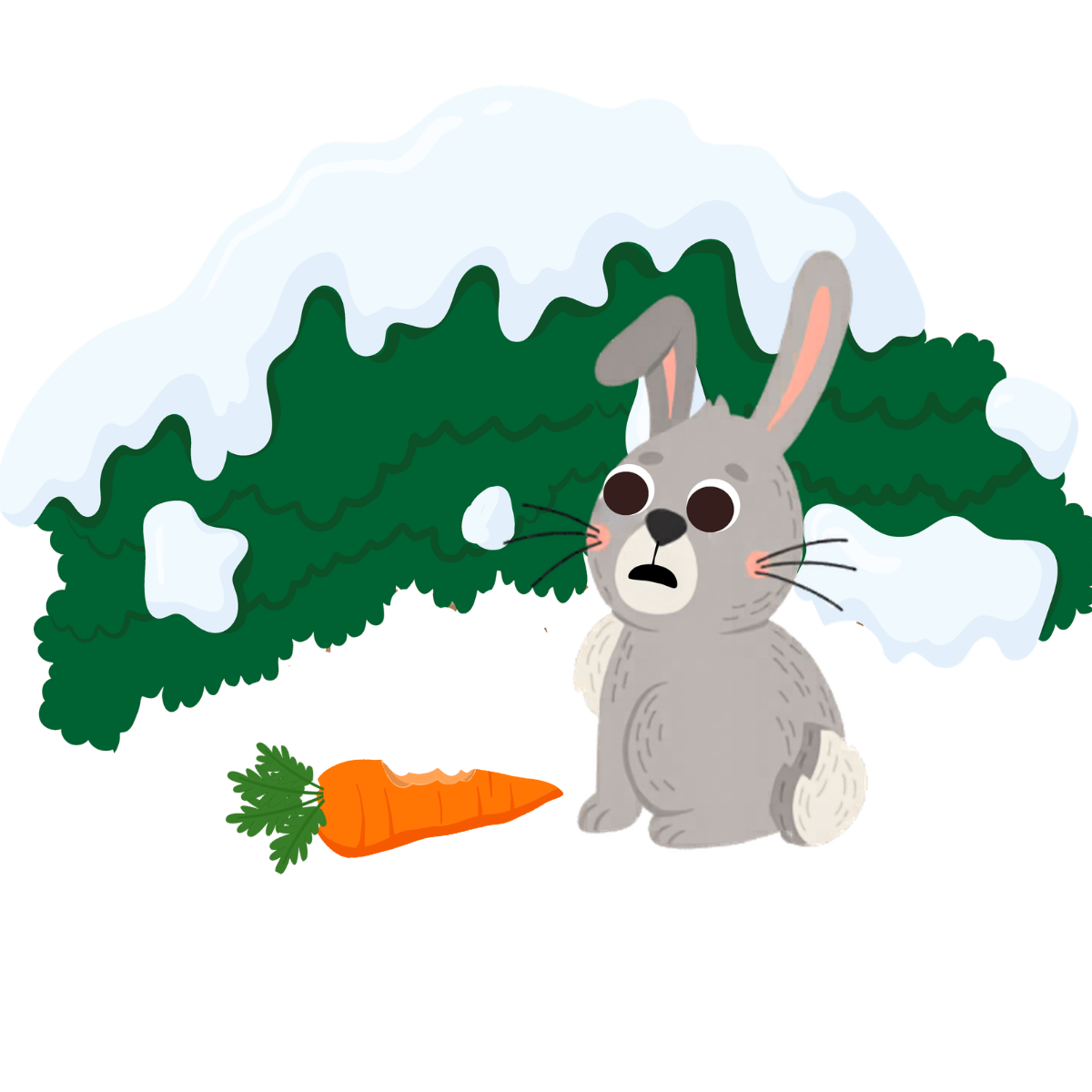 Bunny sitting beside a carrot in the snow from My Snowman Needs a Nose!