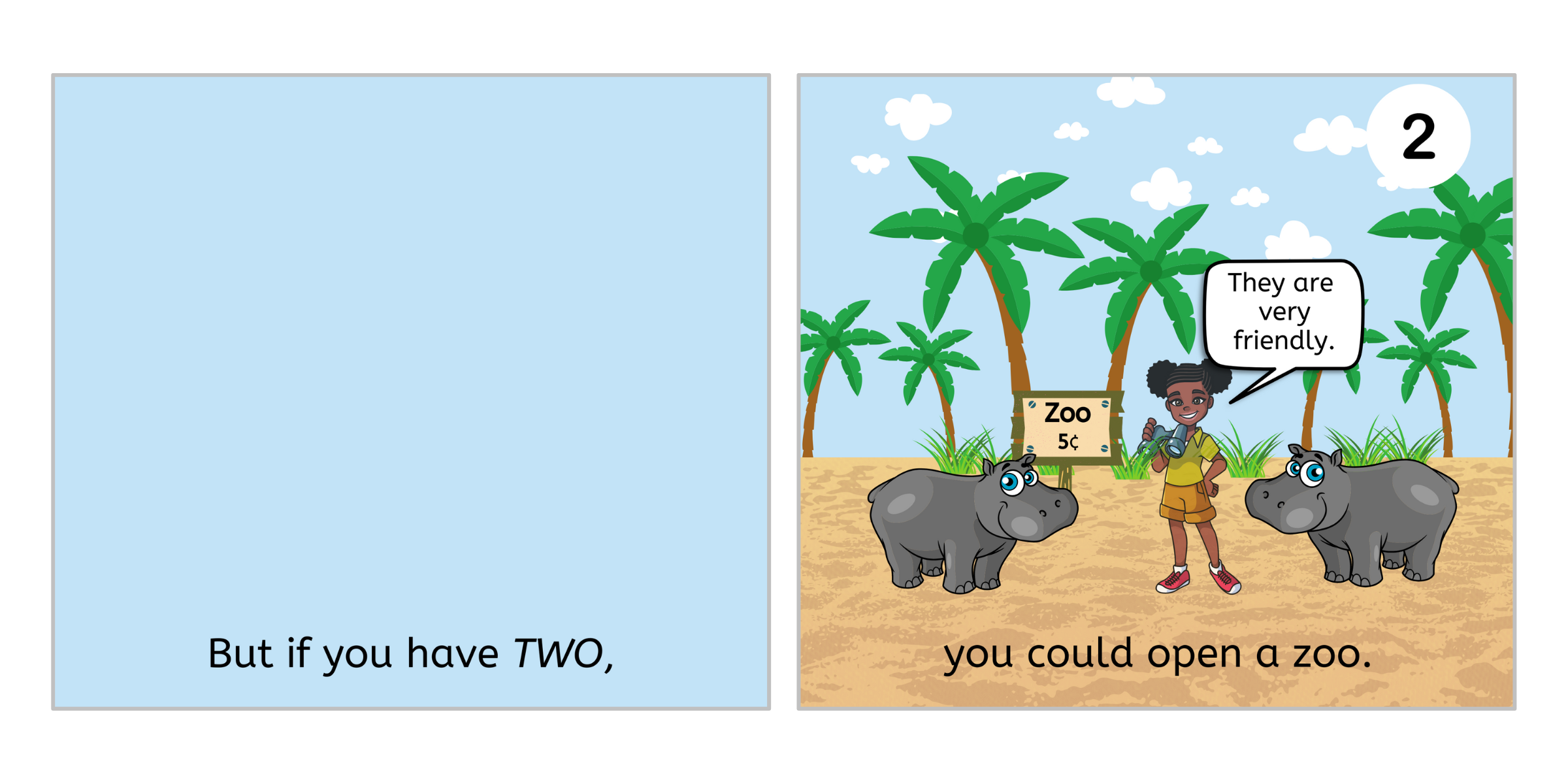 Interior spread with counting hippos in rhyme—learn numbers 1–10.