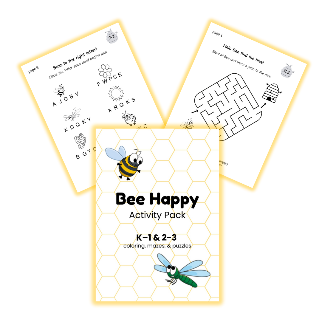 Cover of Free Bee Happy Activity pack with two examples pages